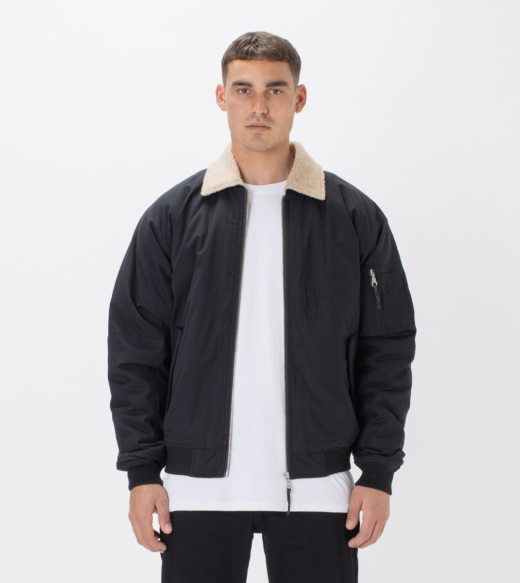 Shearling Militat Bomber Jacket Black ZANEROBE Australia