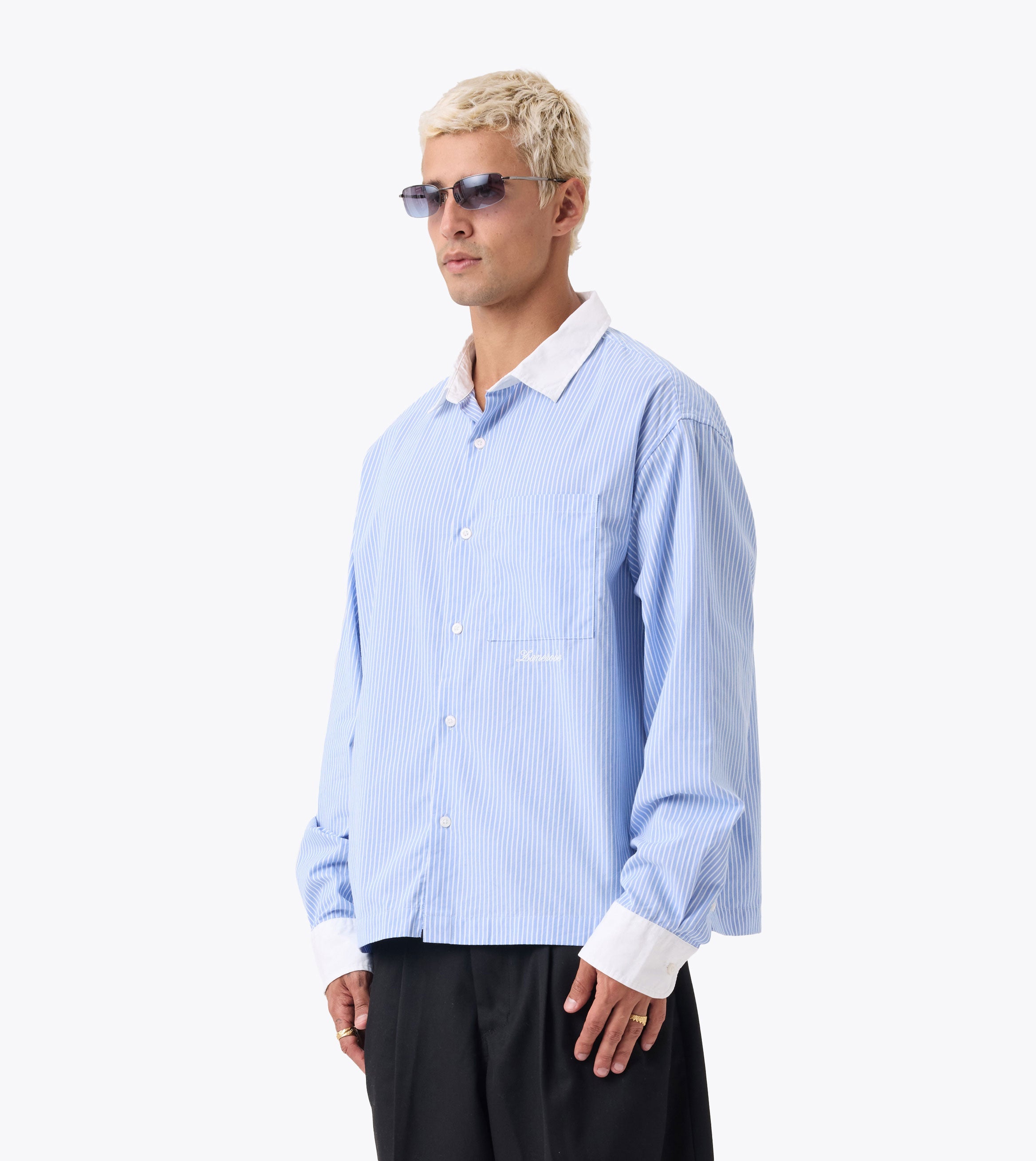 Bankers Box Crop LS Shirt Blue Stripe