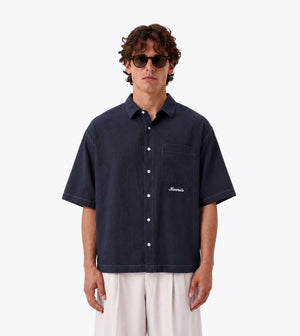Seersucker Box Crop Shirt Navy - Coming Soon