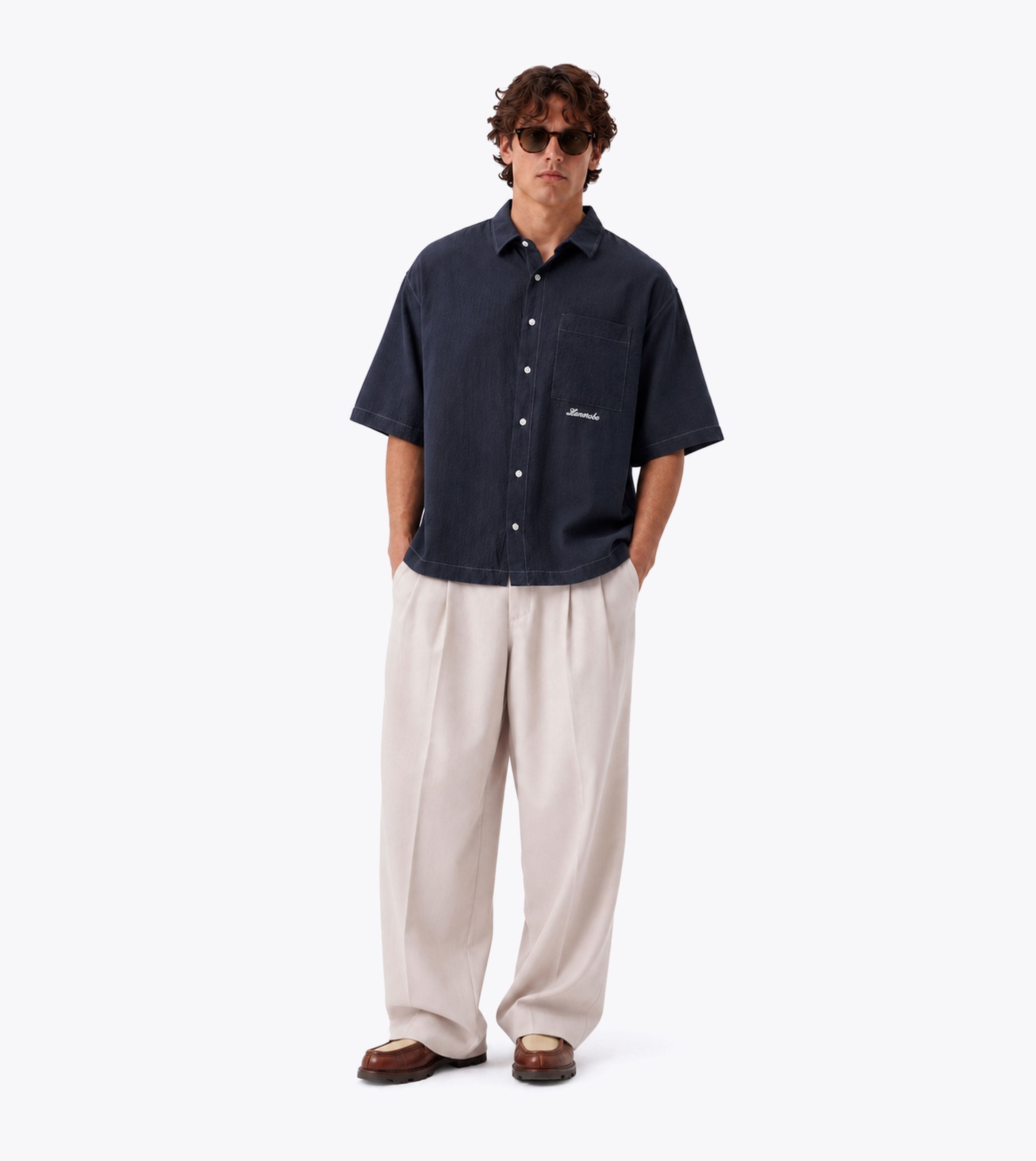 Seersucker Box Crop Shirt Navy - Coming Soon