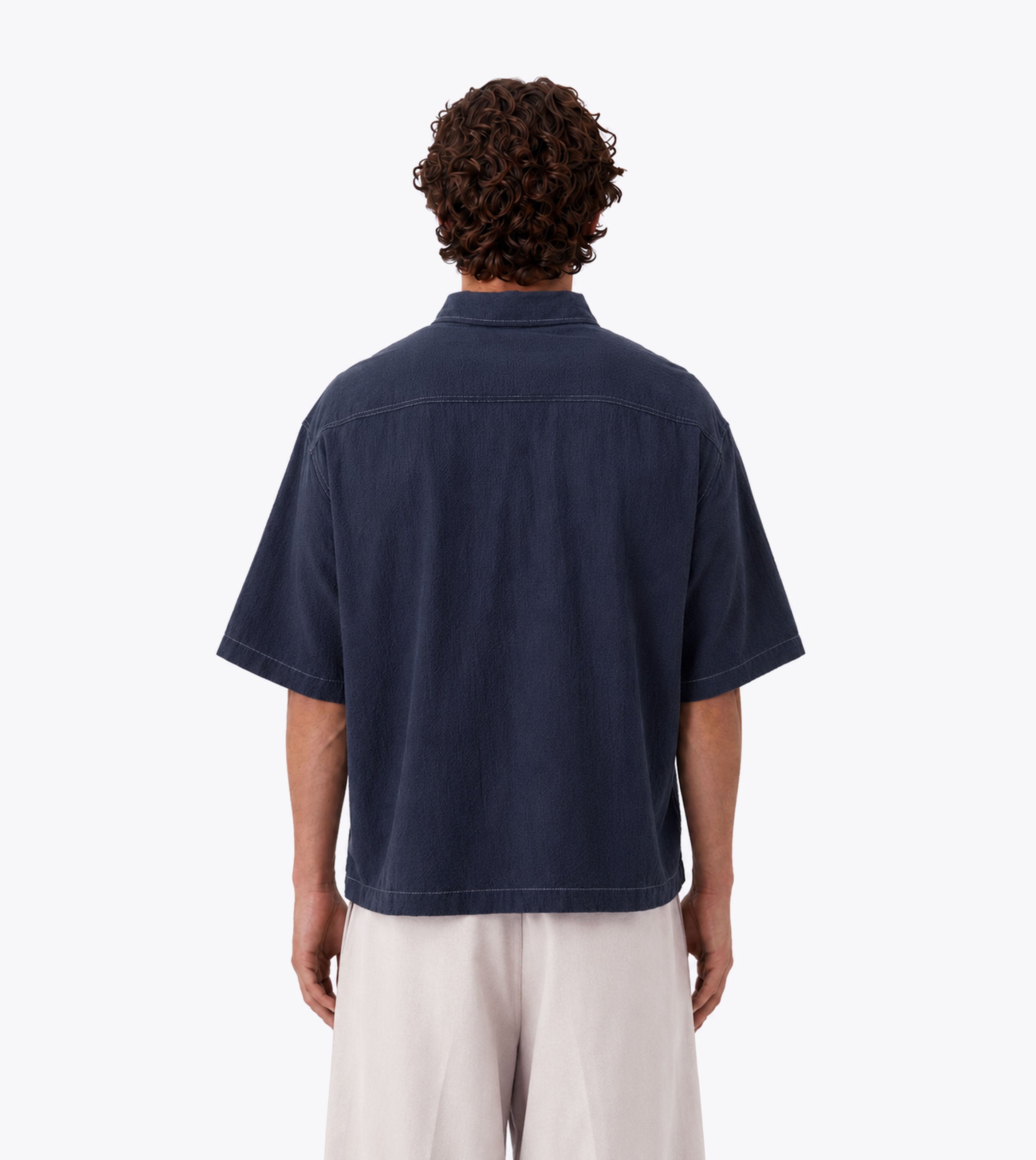 Seersucker Box Crop Shirt Navy - Coming Soon