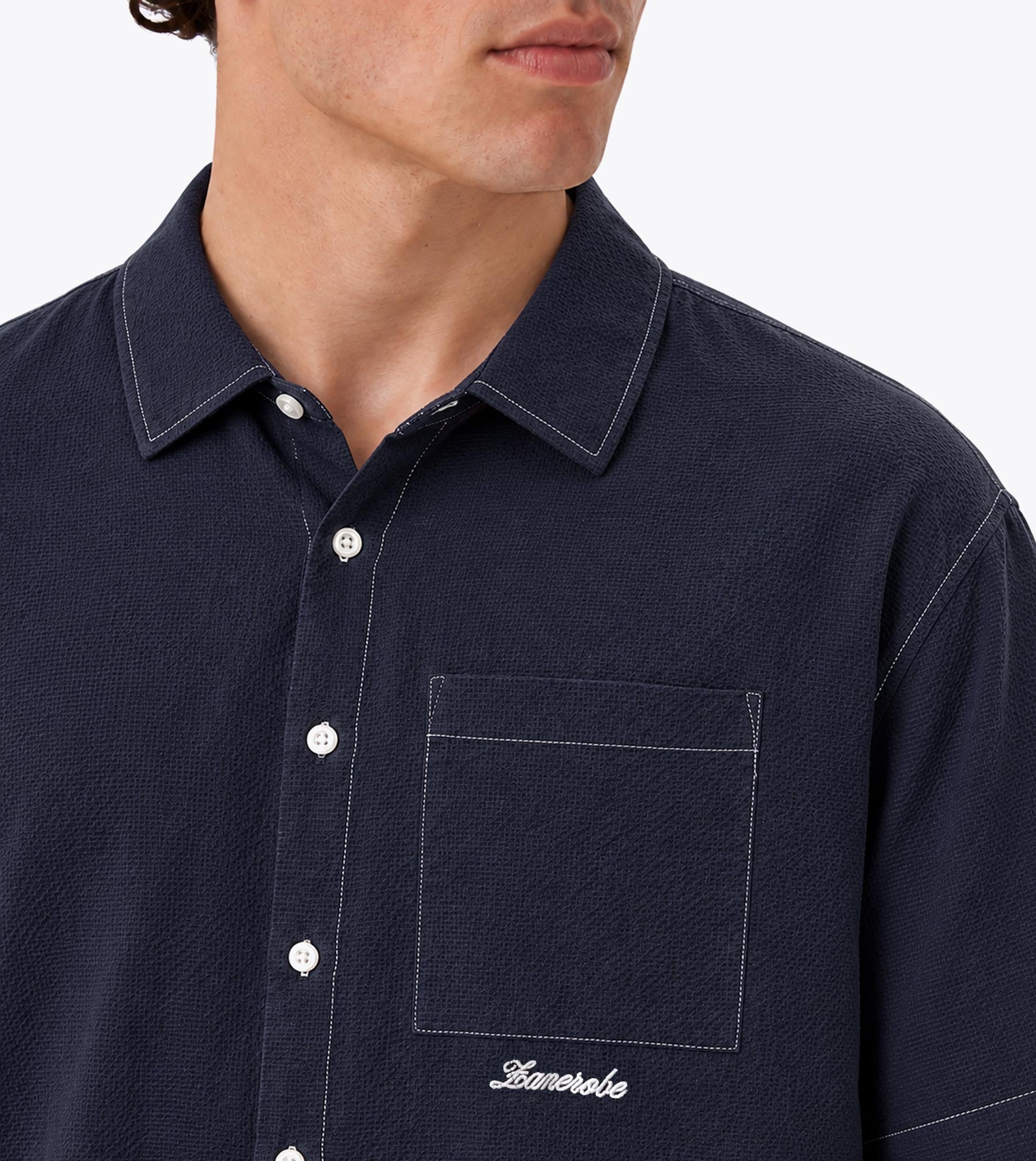 Seersucker Box Crop Shirt Navy - Coming Soon