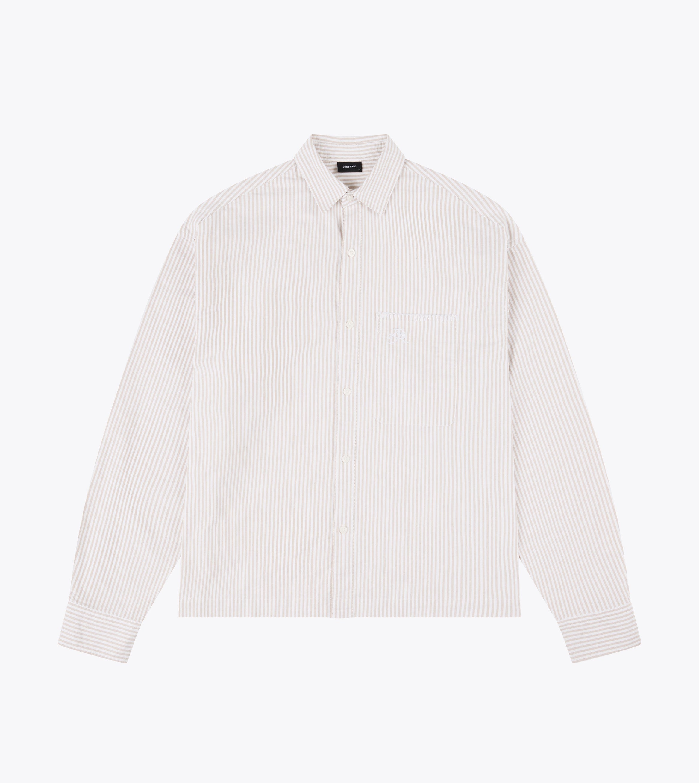Box Crop LS Shirt Beige Stripe