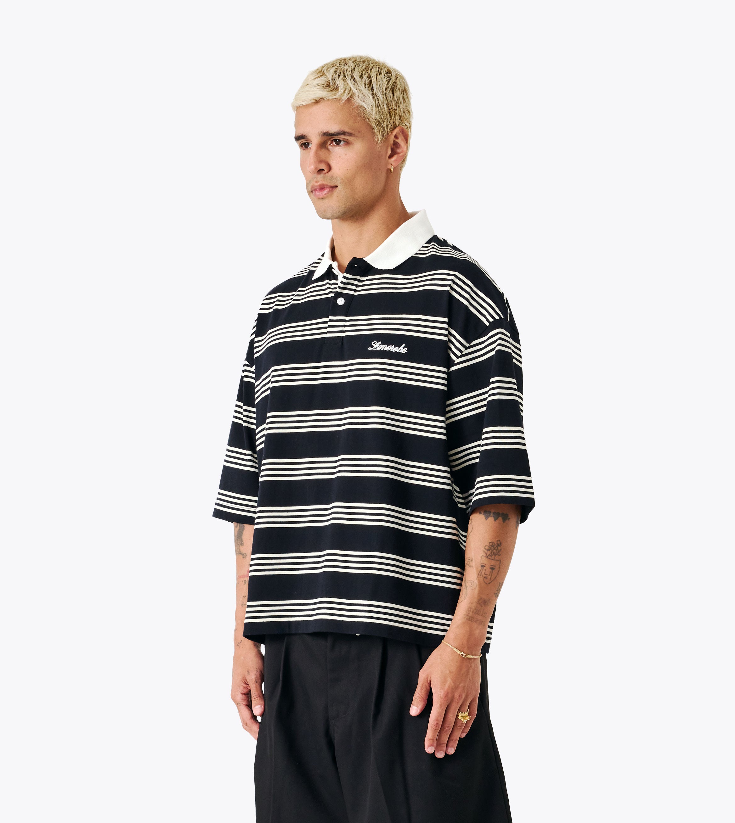 Box Crop Polo Black/White