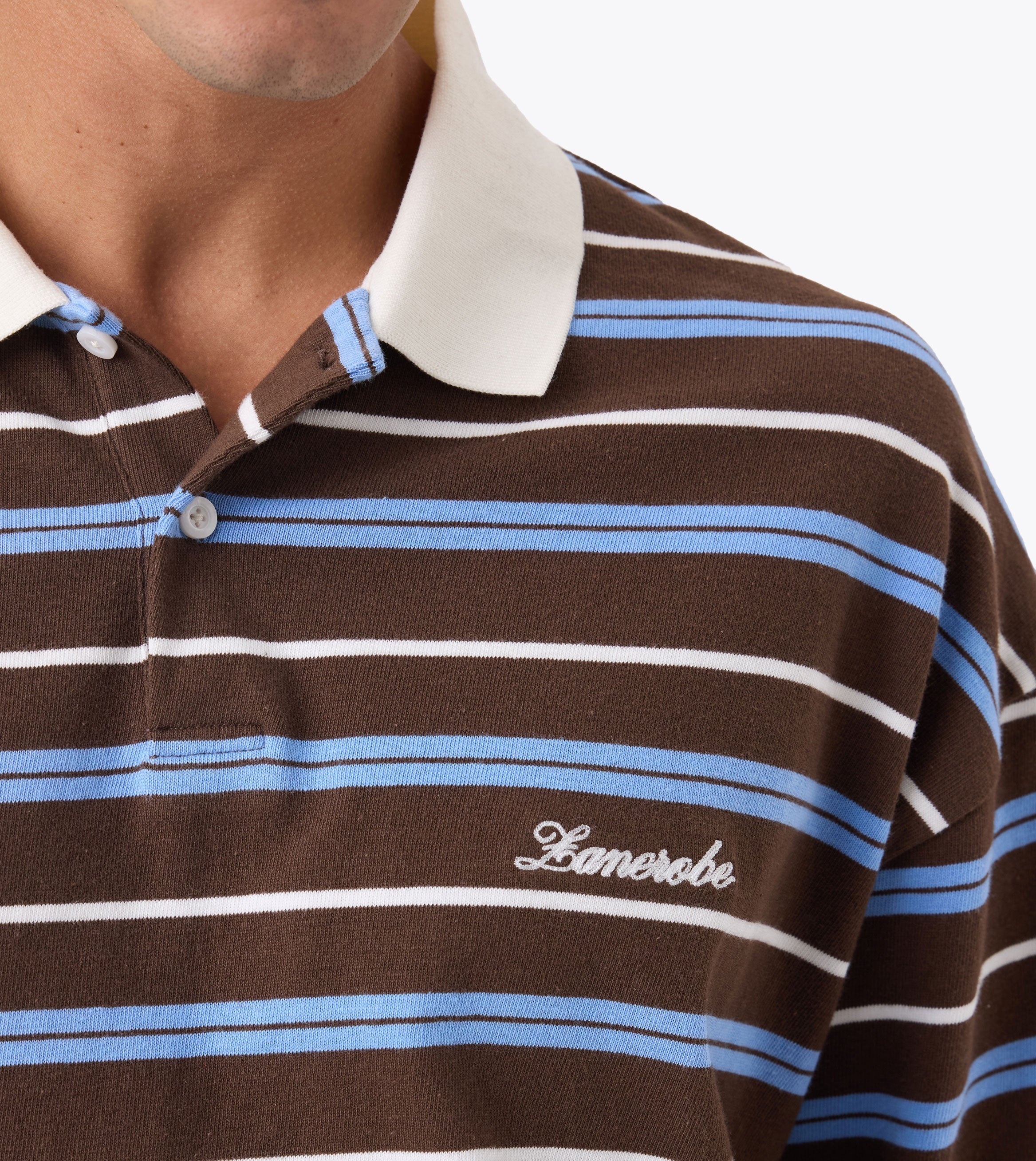 Box Crop Polo Choc/Sky Blue - Coming Soon