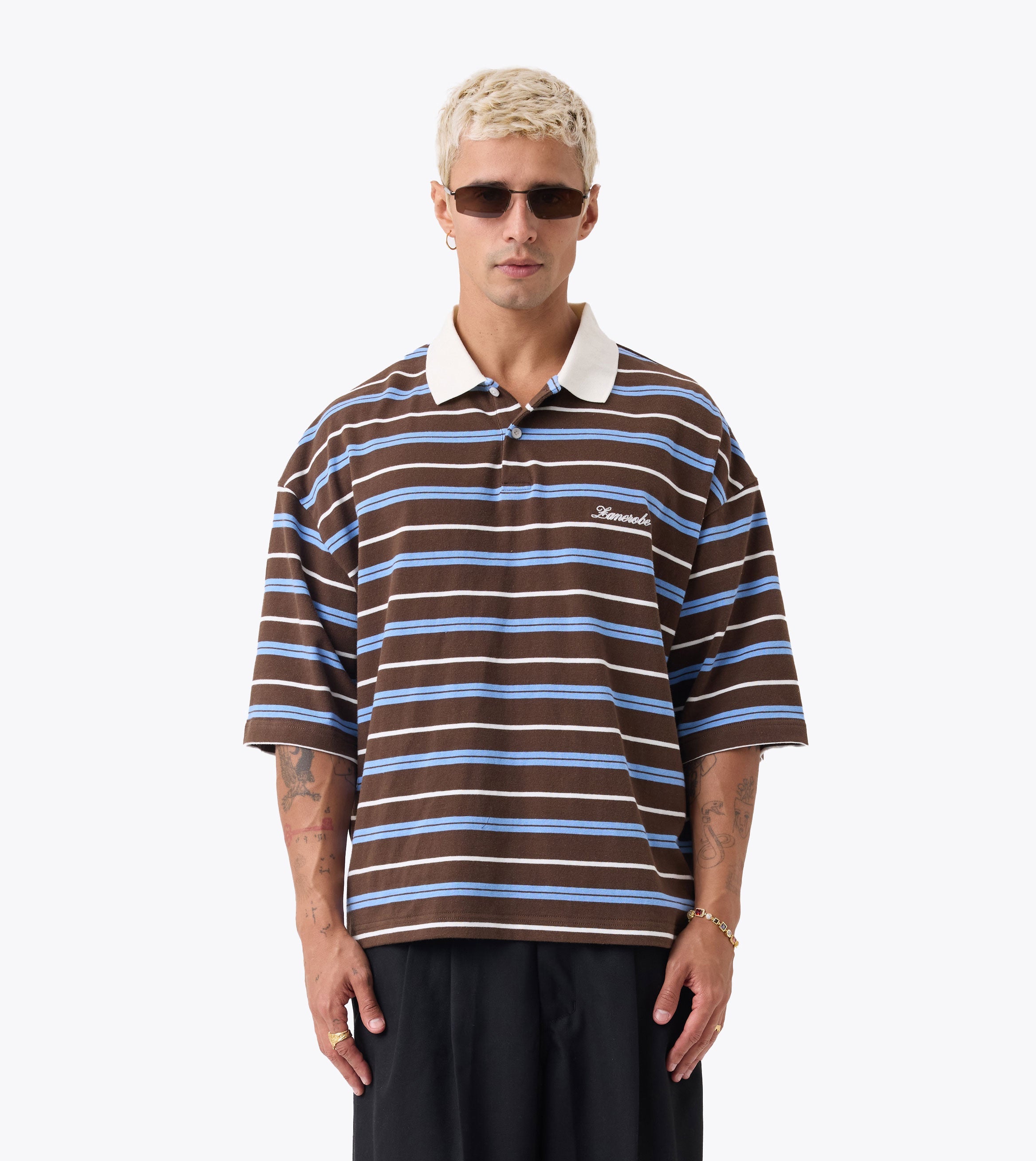 Box Crop Polo Choc/Sky Blue - Coming Soon
