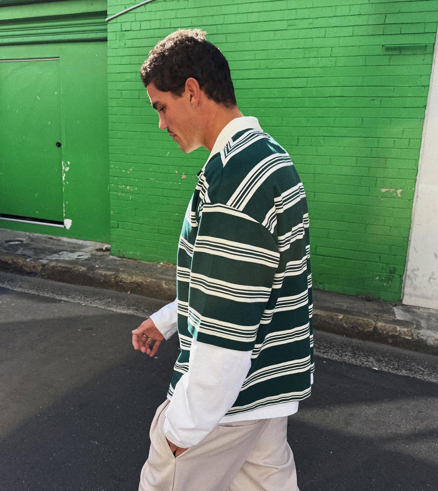 Box Crop Polo Forest Stripe