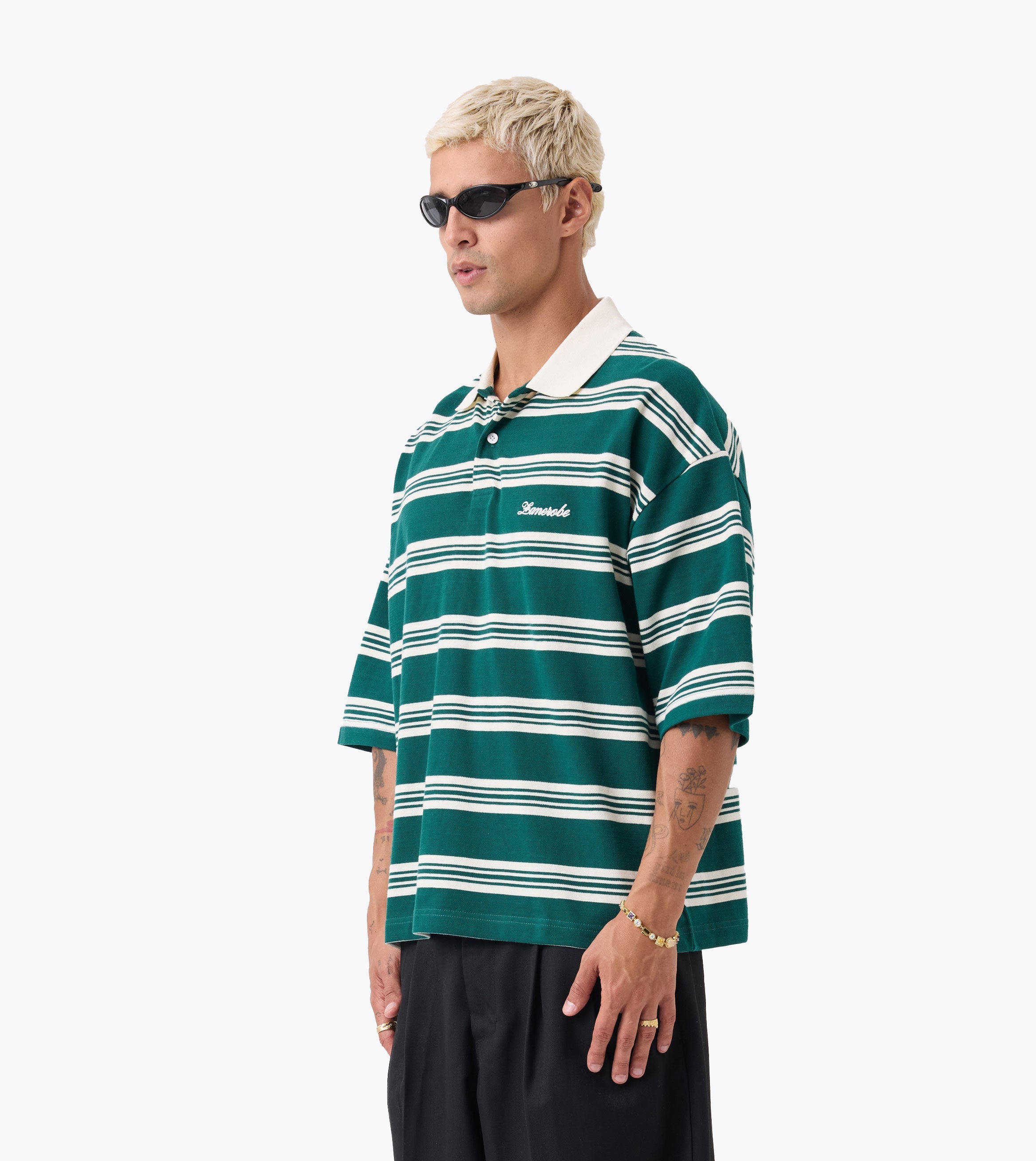 Box Crop Polo Forest Stripe