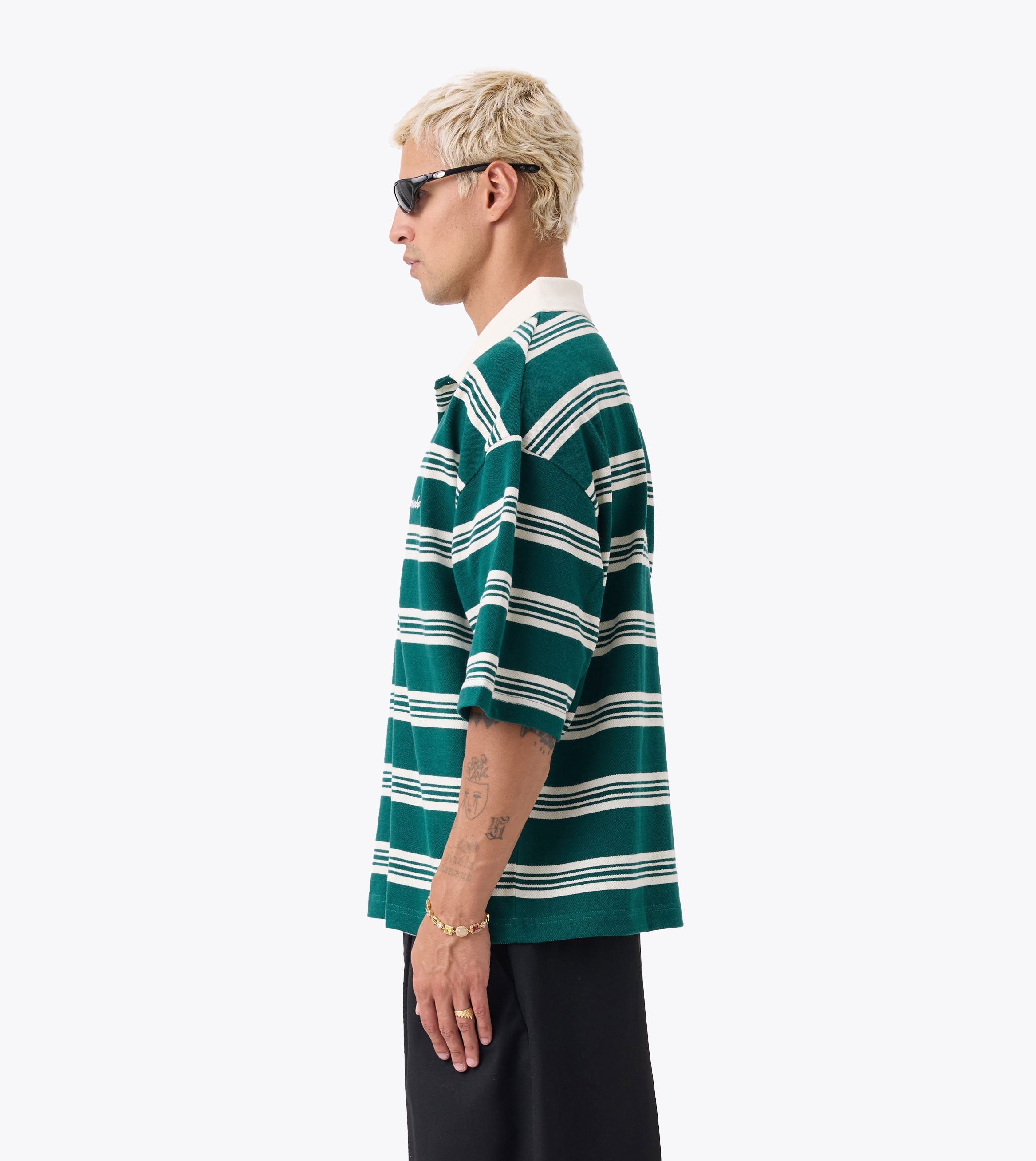 Box Crop Polo Forest Stripe