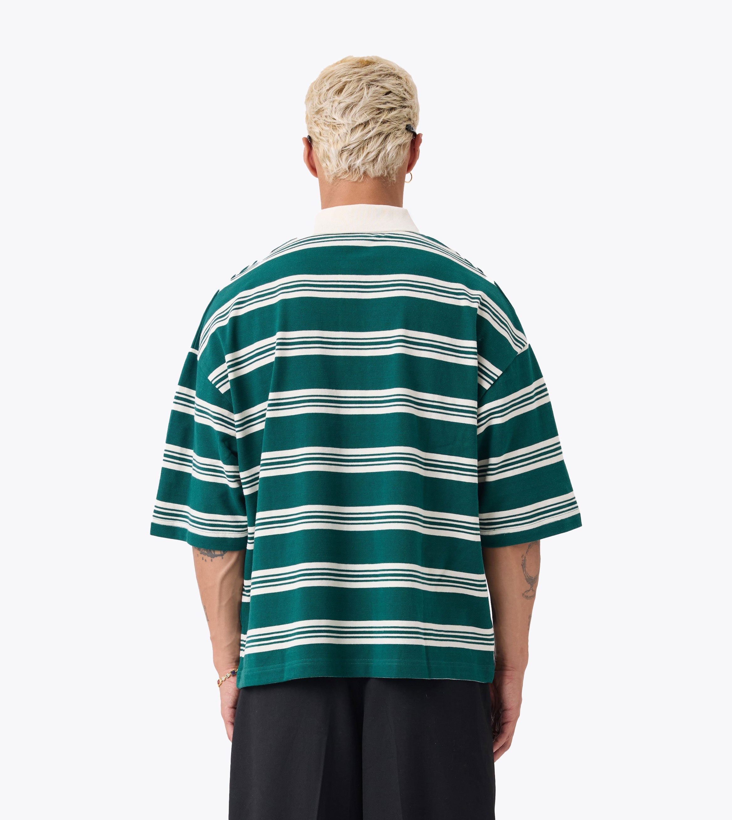 Box Crop Polo Forest Stripe