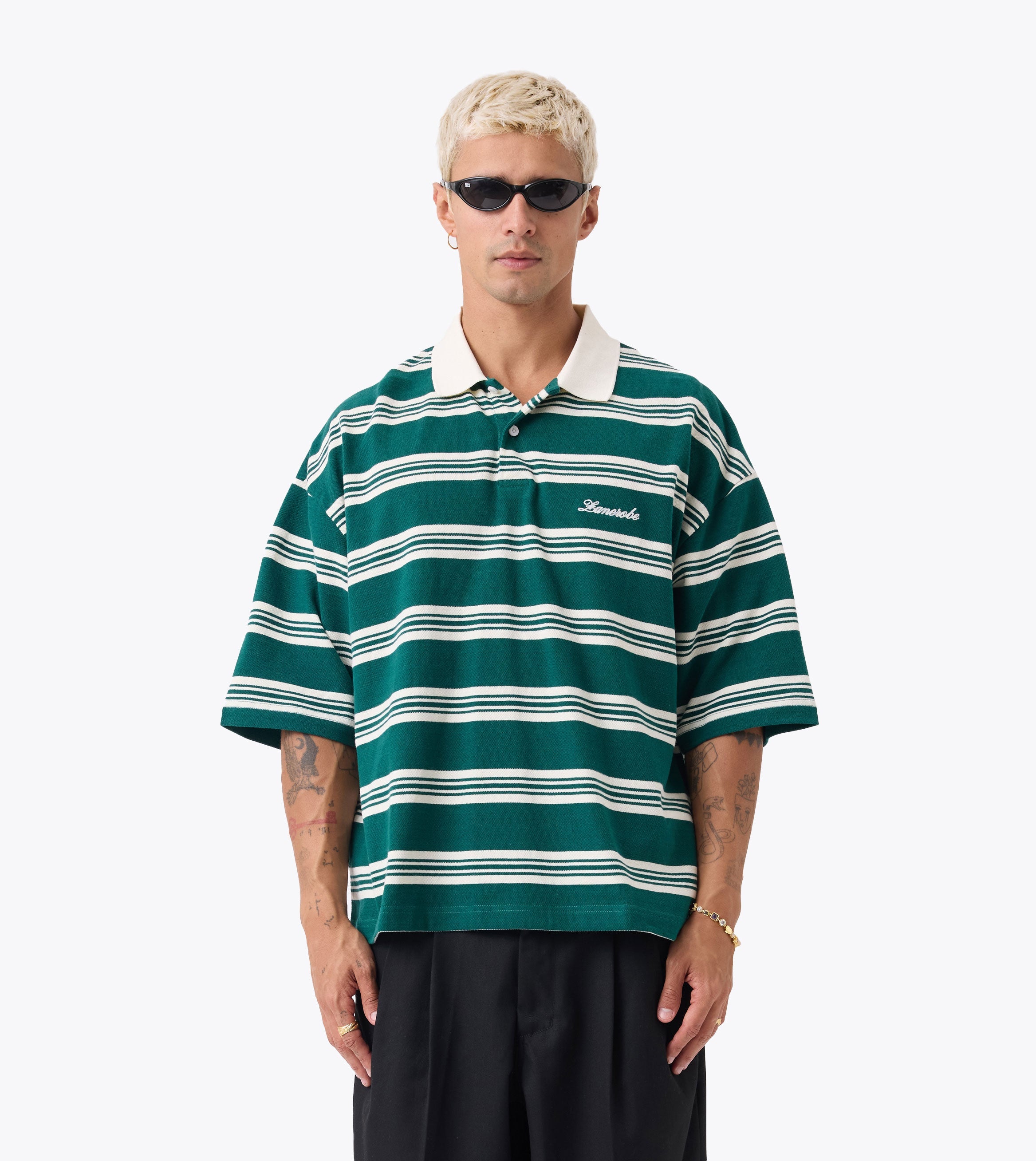 Box Crop Polo Forest Stripe - Coming Soon