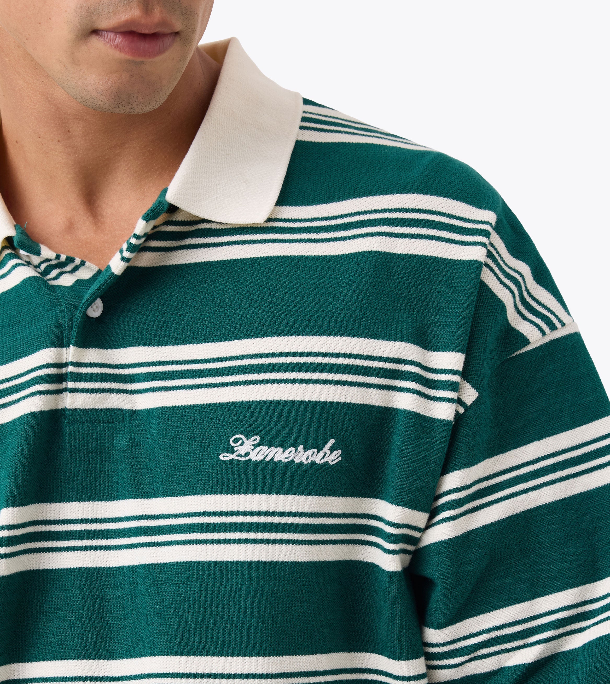 Box Crop Polo Forest Stripe