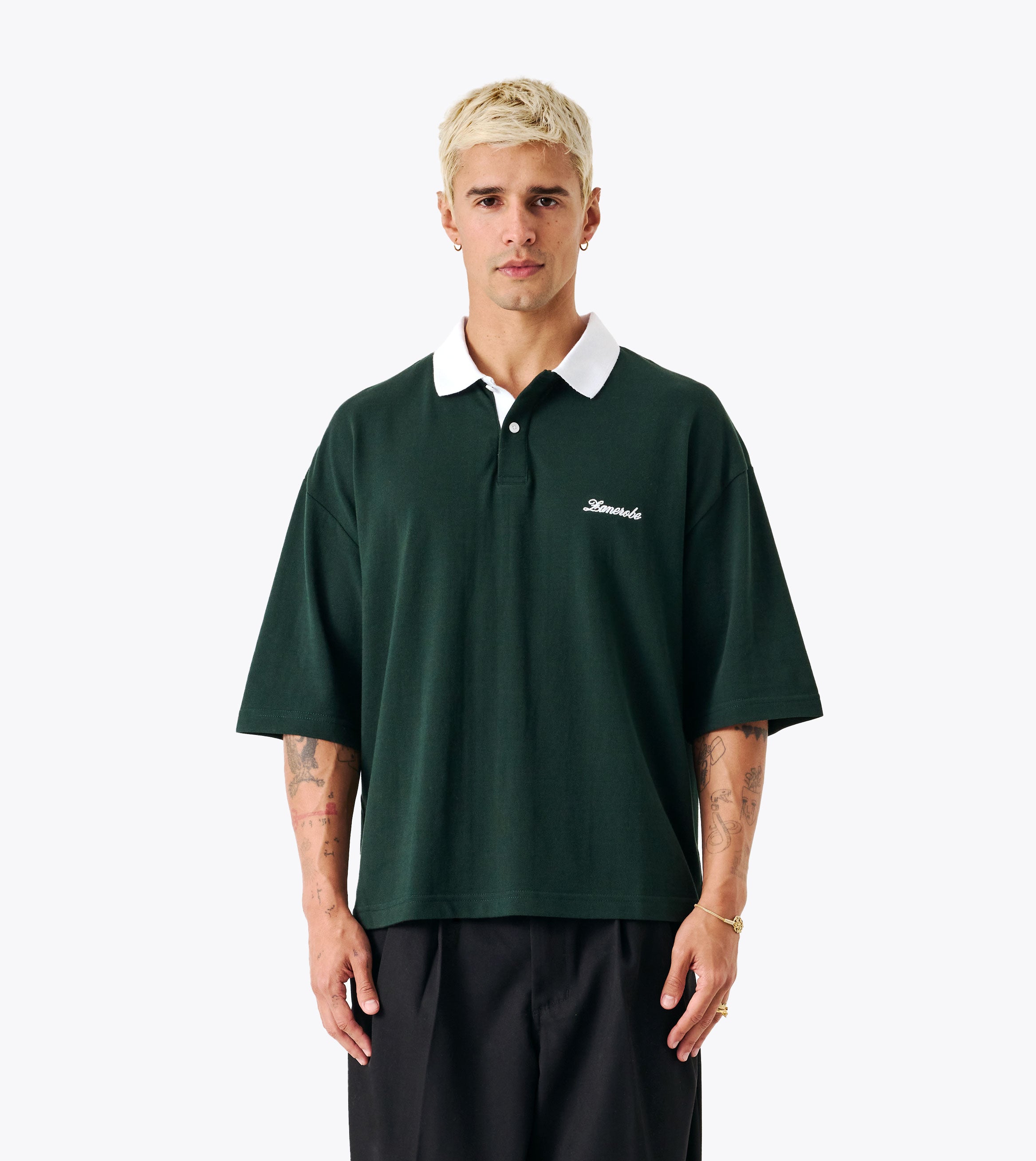 Box Crop Polo Forest/White