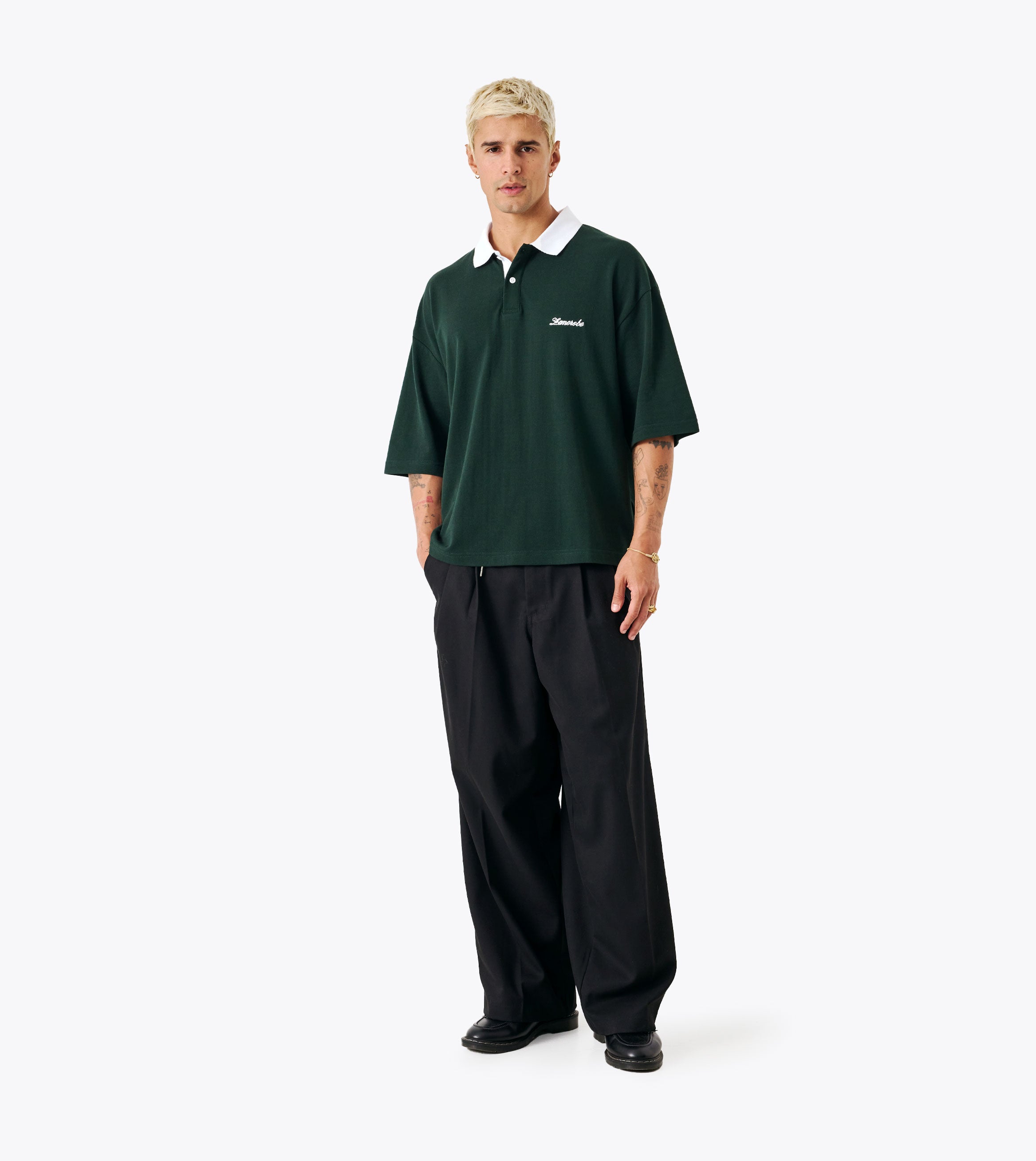 Box Crop Polo Forest/White
