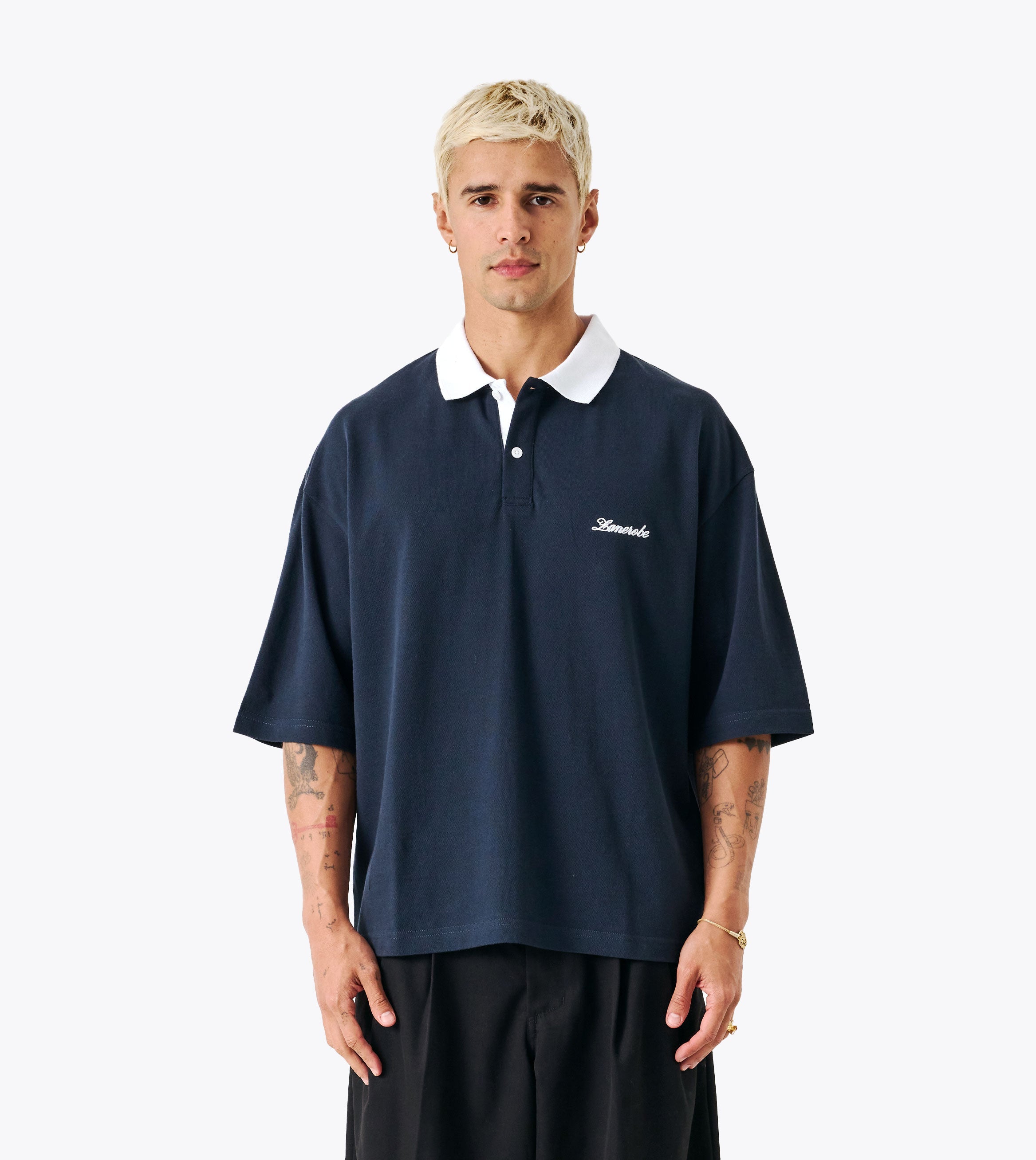 Box Crop Polo Navy/White