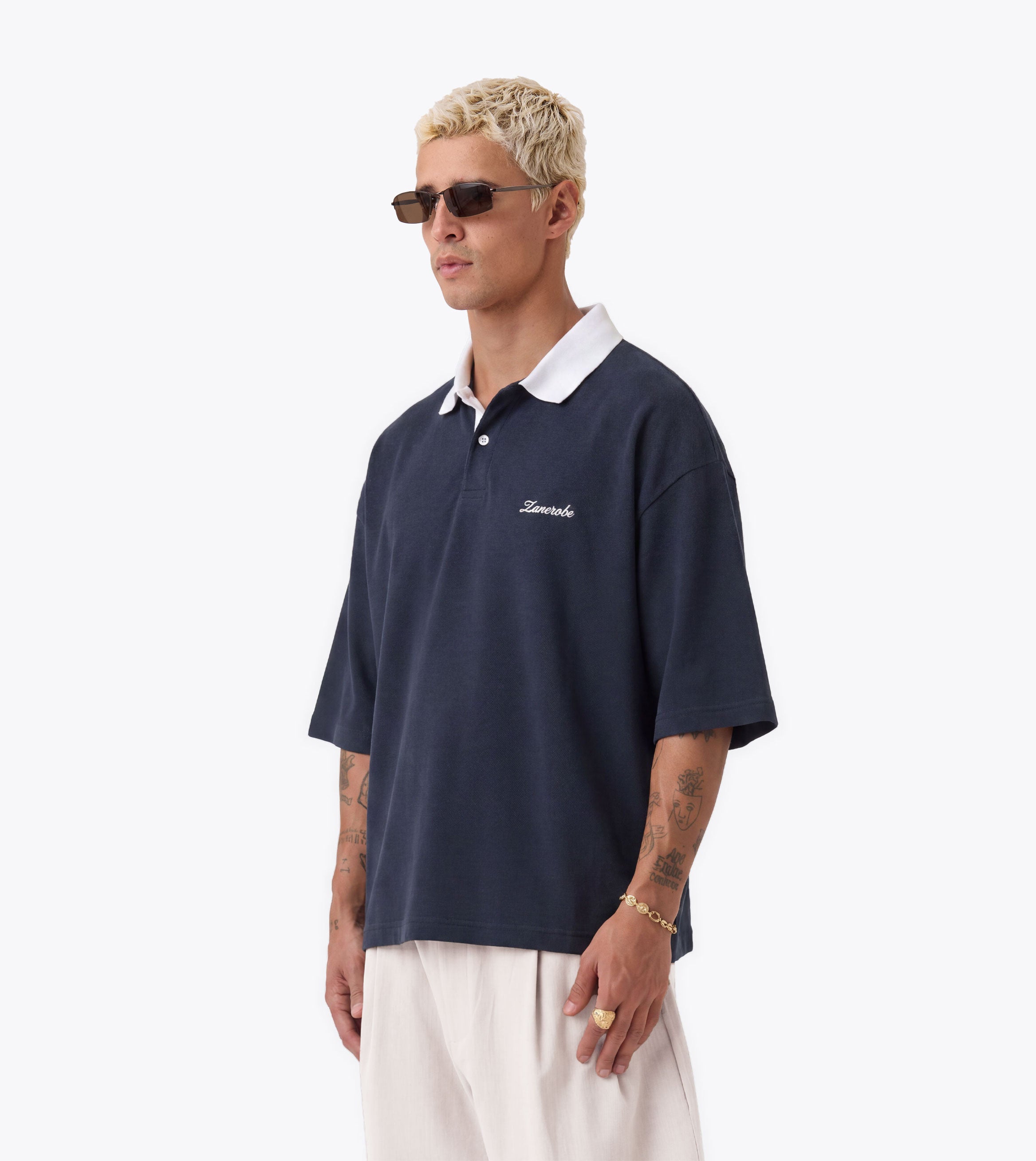 Box Crop Polo Navy/White - Coming Soon