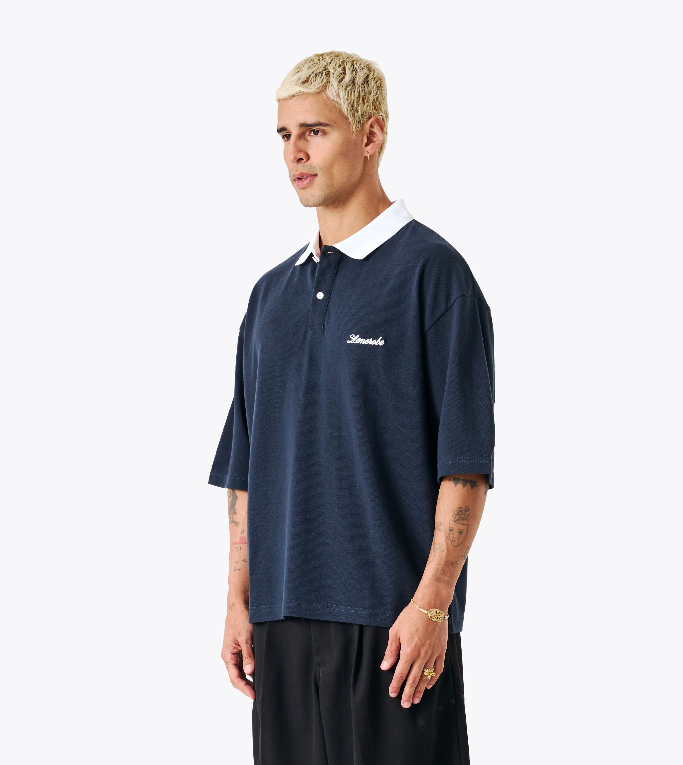 Box Crop Polo Navy/White