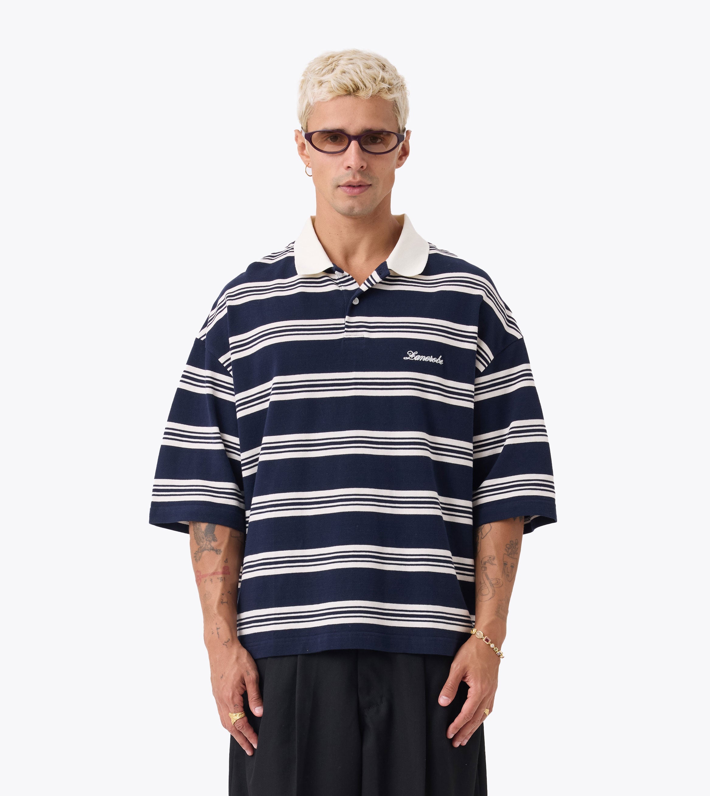 Box Crop Polo Navy/White - Coming Soon