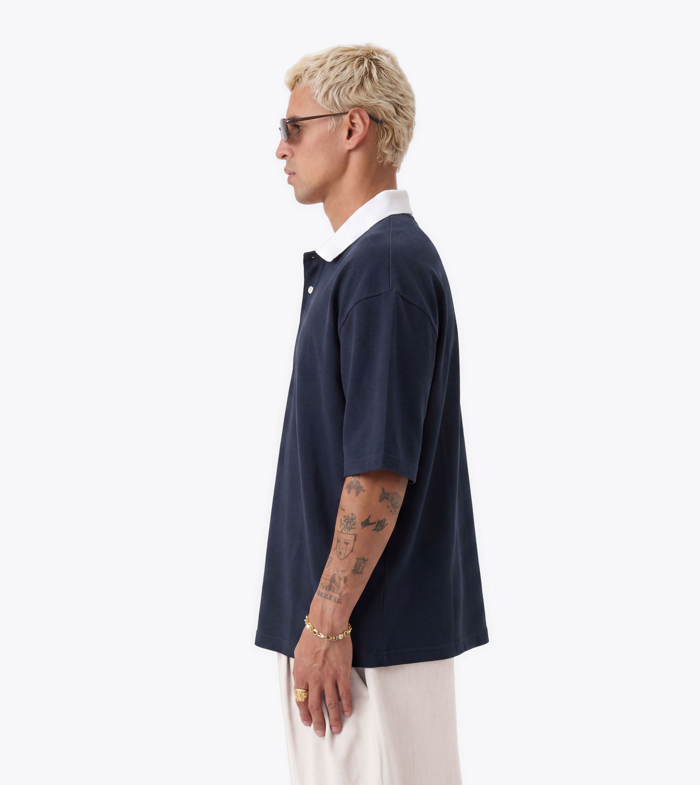 Box Crop Polo Navy/White - Coming Soon