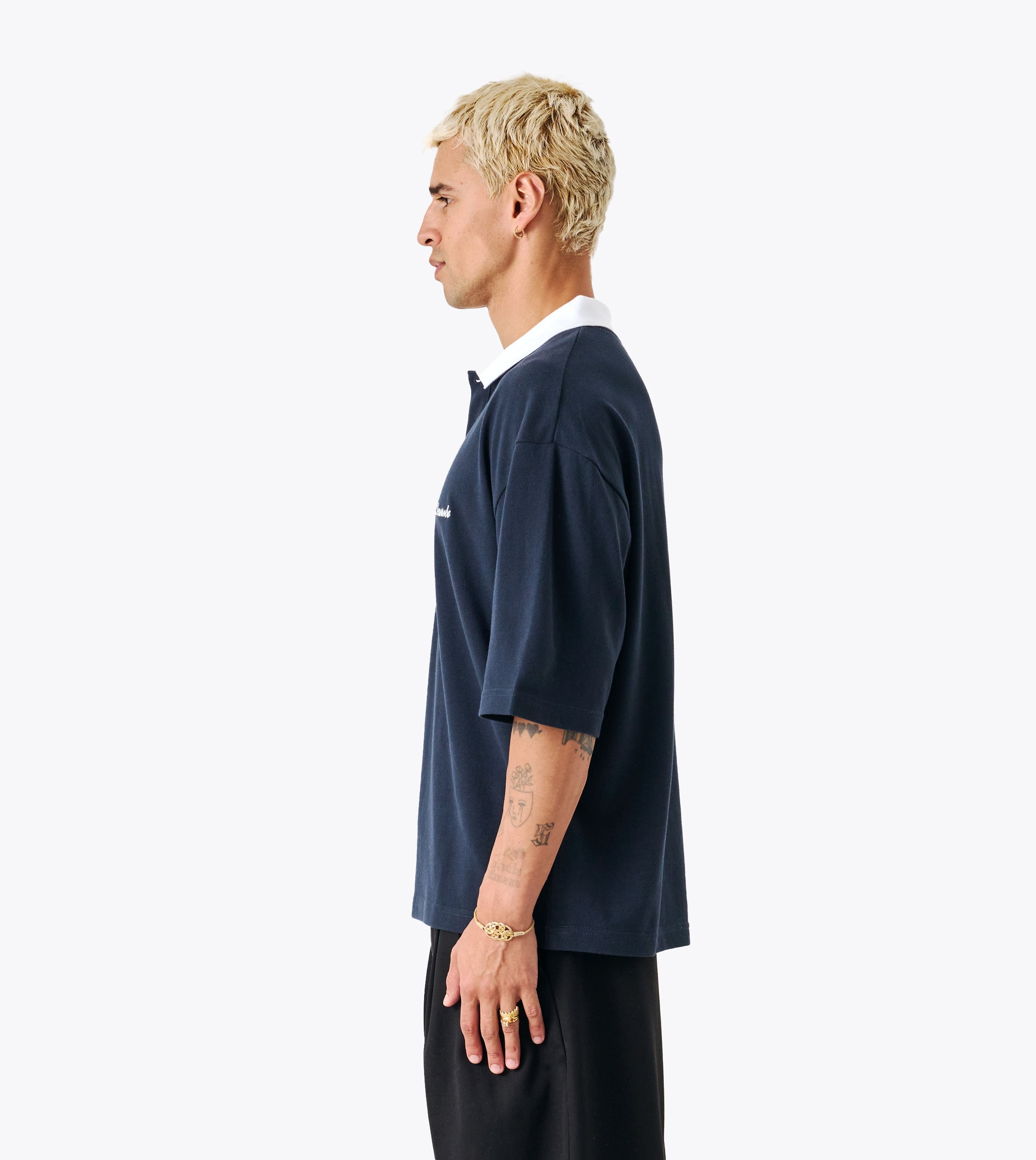 Box Crop Polo Navy/White