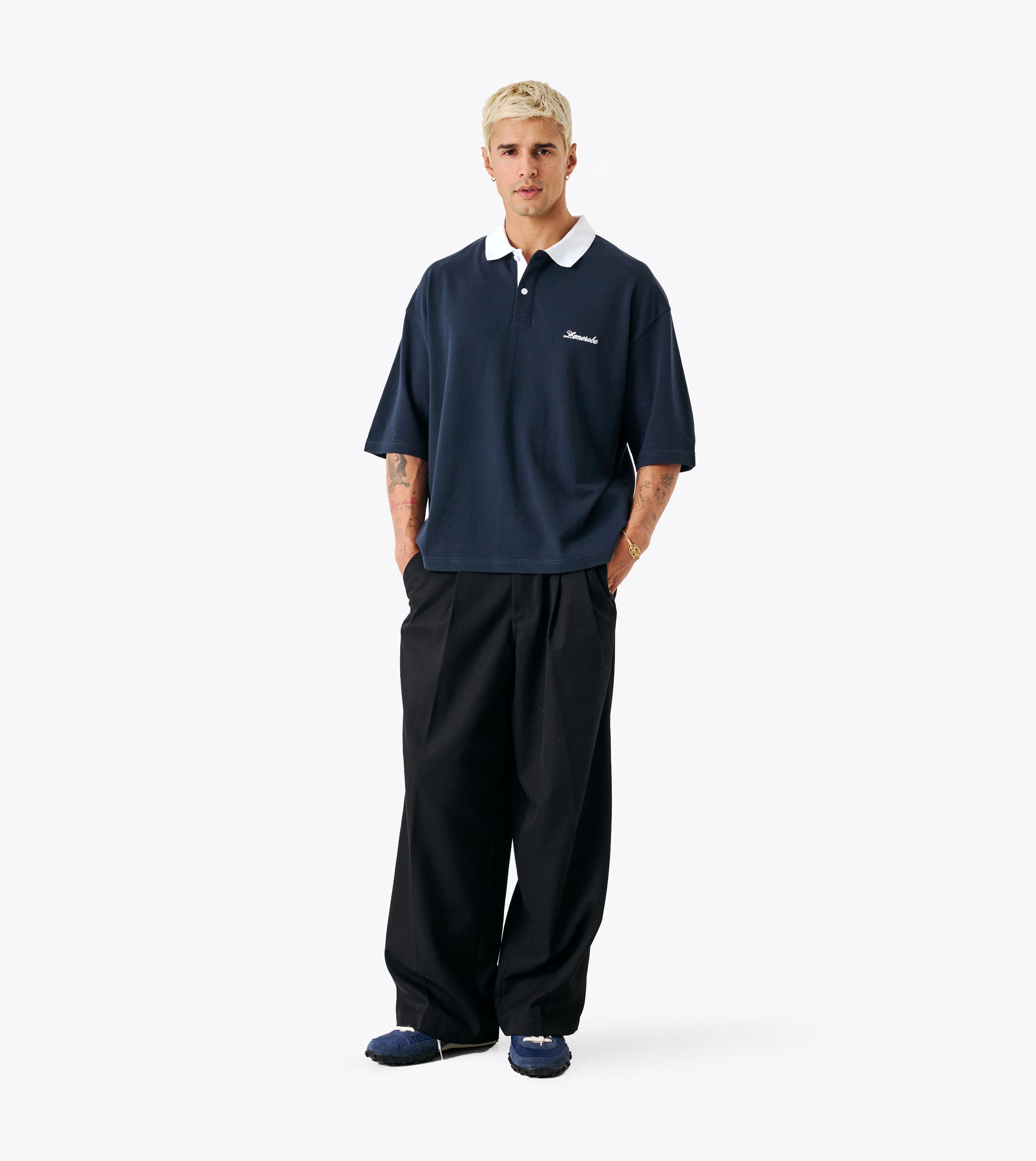 Box Crop Polo Navy/White