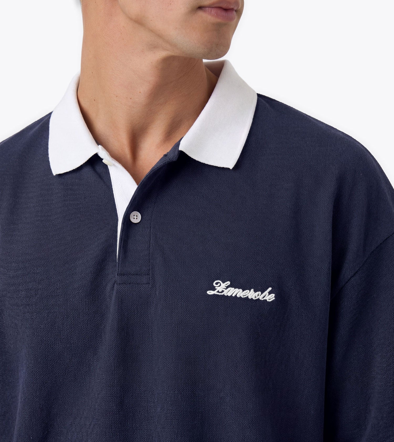 Box Crop Polo Navy/White - Coming Soon