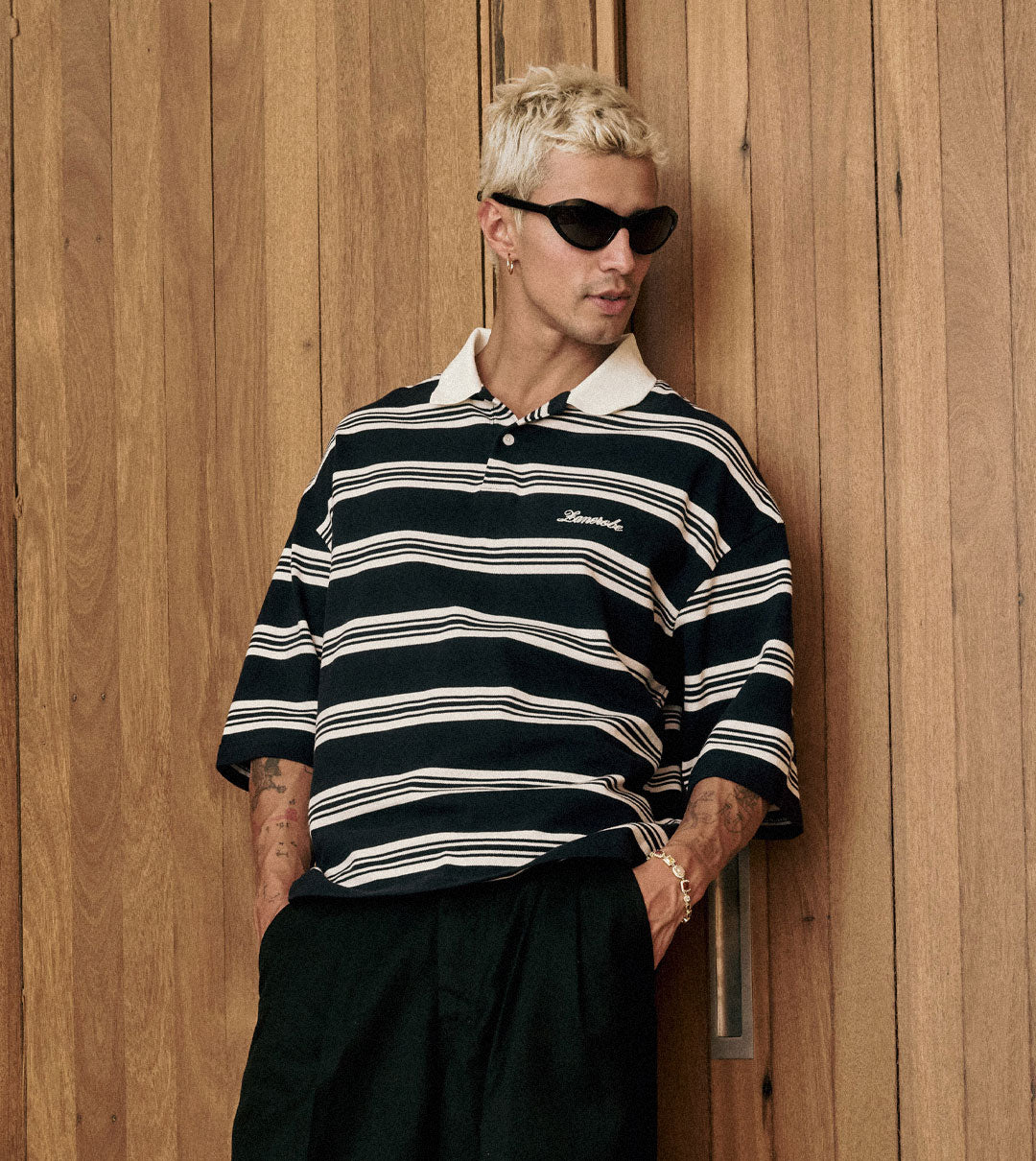 Box Crop Polo Navy/White Stripe - Coming Soon