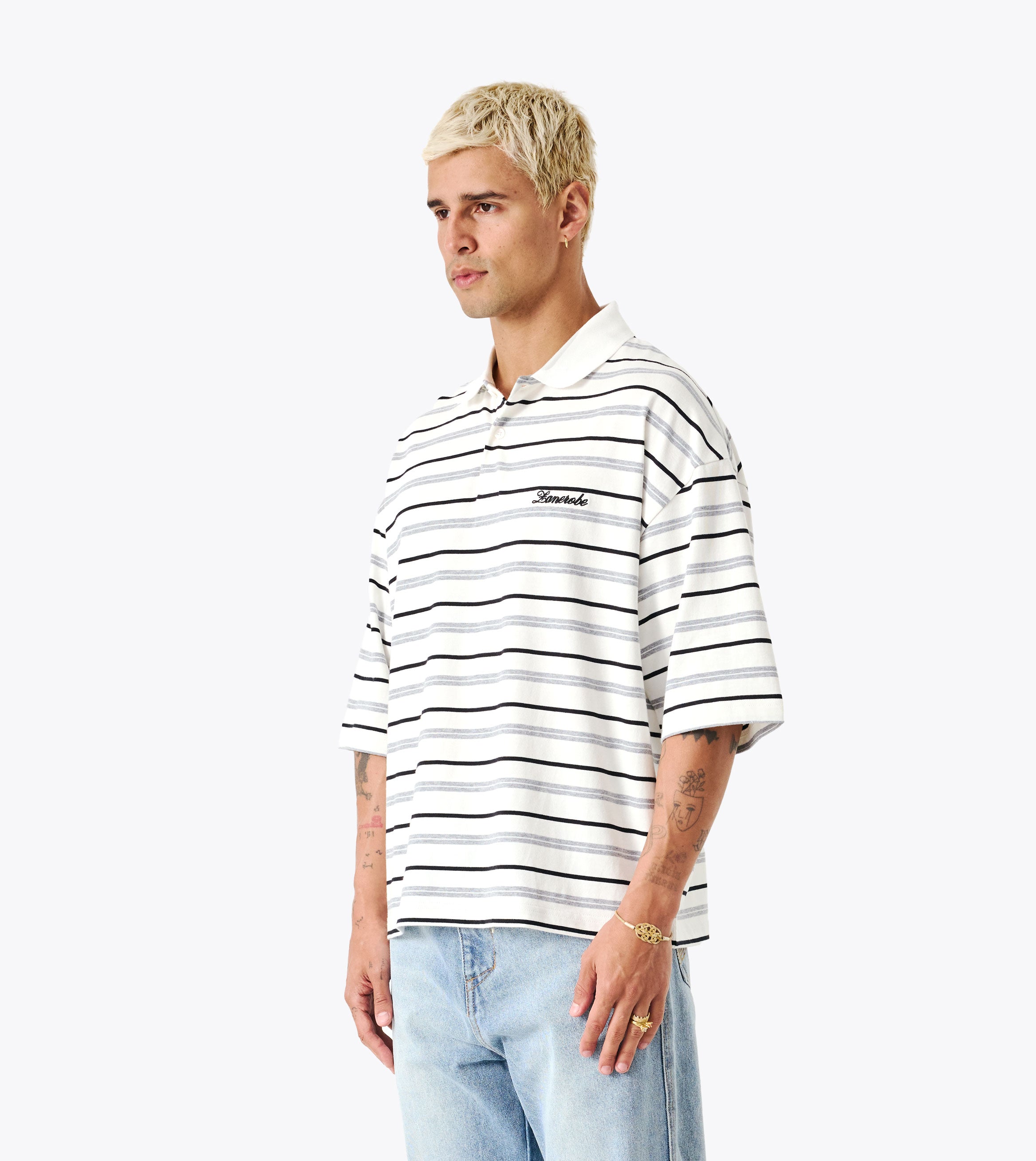 Box Crop Polo White/Grey/Black