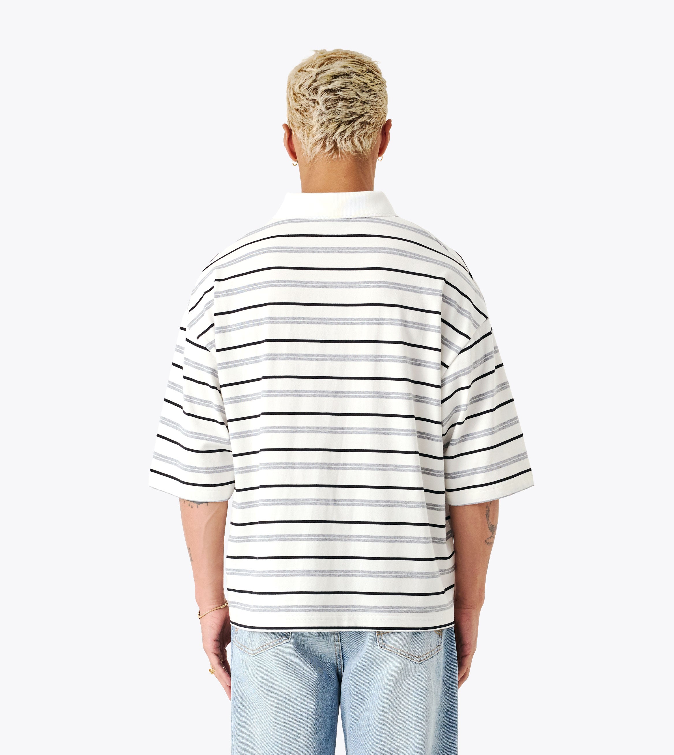 Box Crop Polo White/Grey/Black