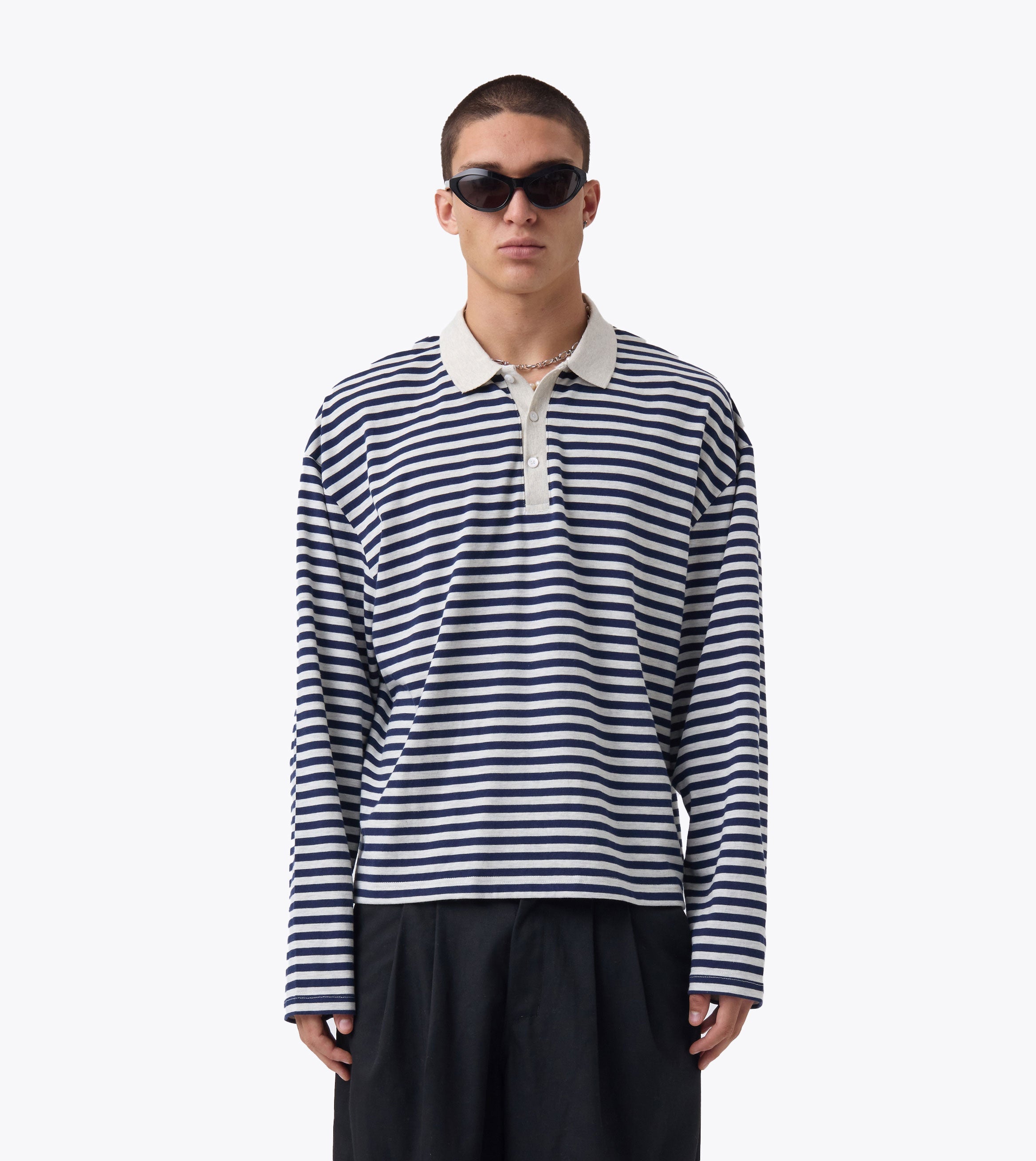 Box Crop Rugby Shirt Navy Stripe