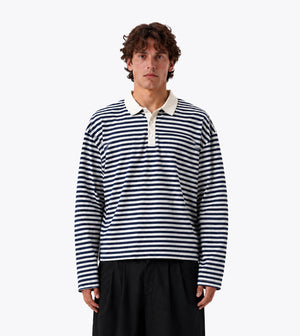 Box Crop Rugby Shirt Navy Stripe