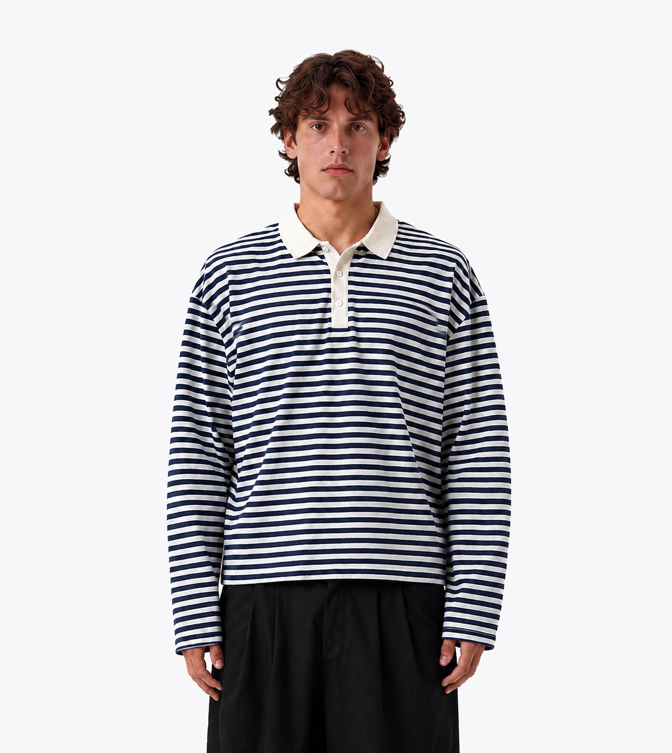 Box Crop Rugby Shirt Navy Stripe