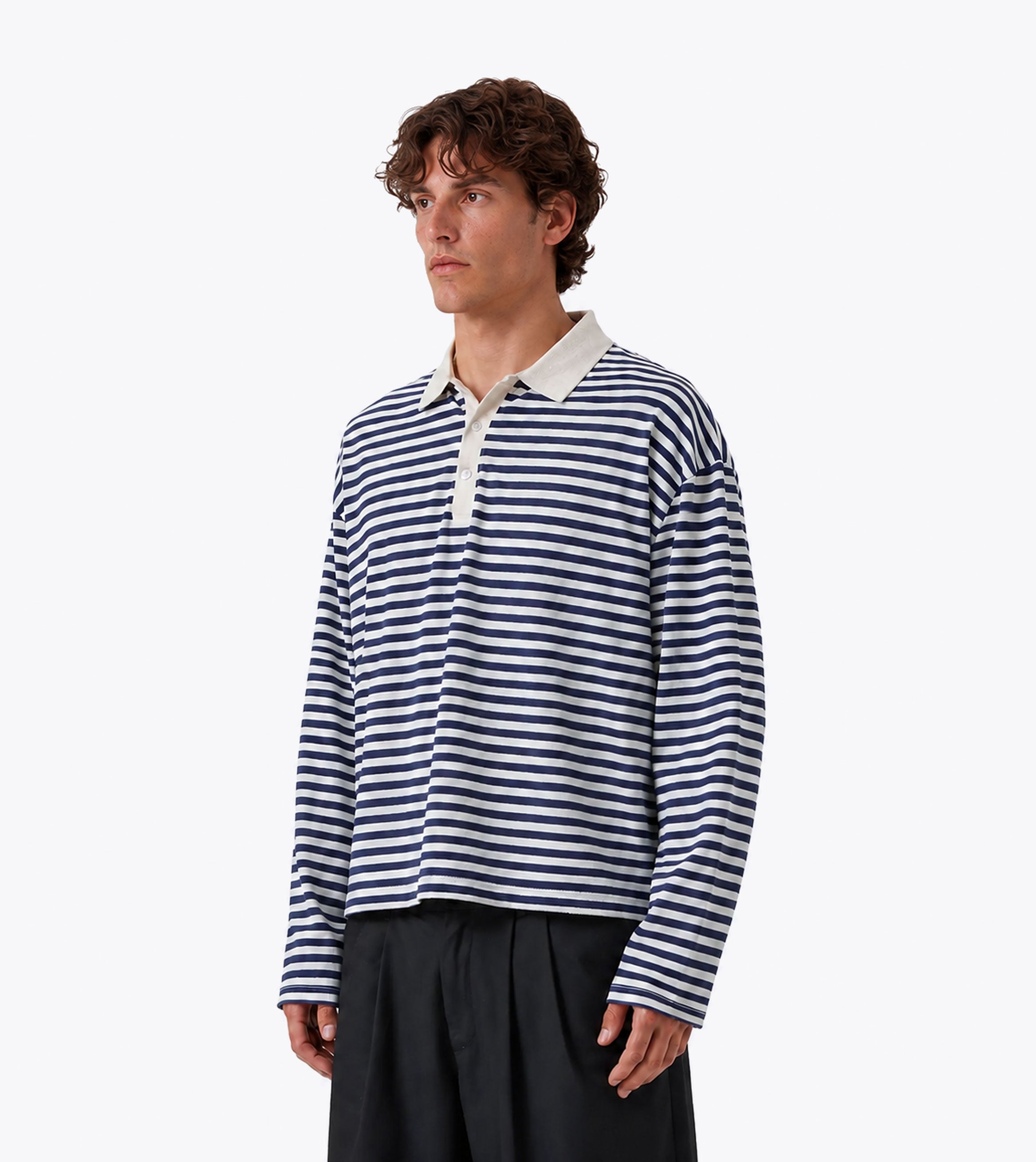 Box Crop Rugby Shirt Navy Stripe