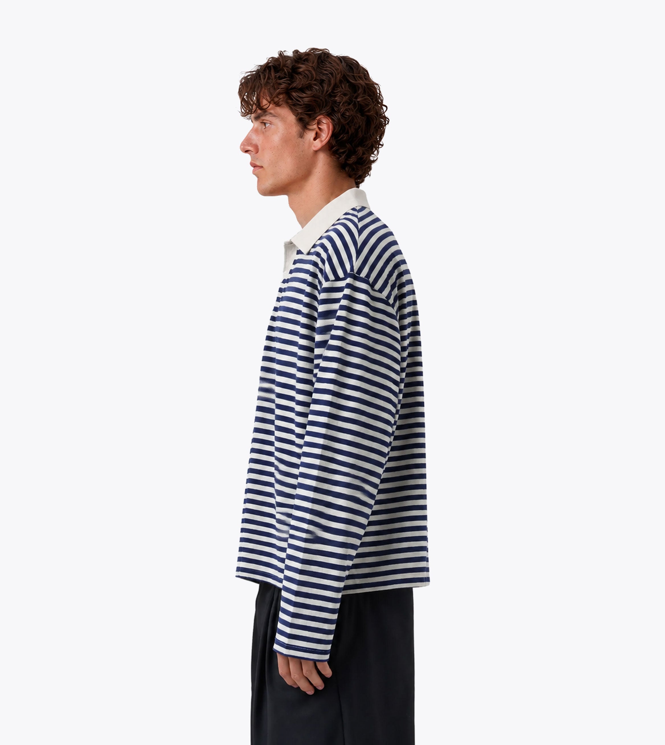 Box Crop Rugby Shirt Navy Stripe