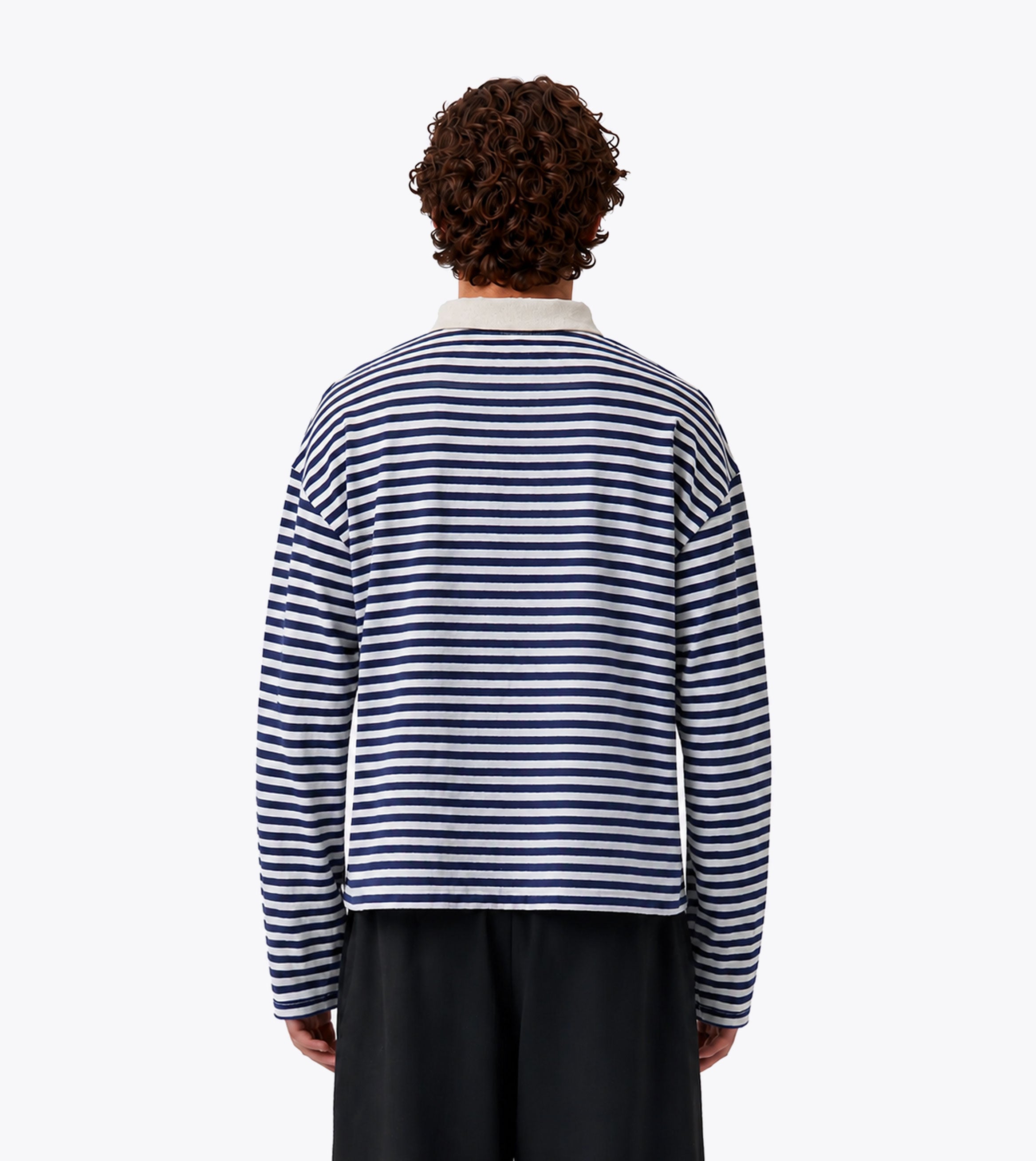 Box Crop Rugby Shirt Navy Stripe
