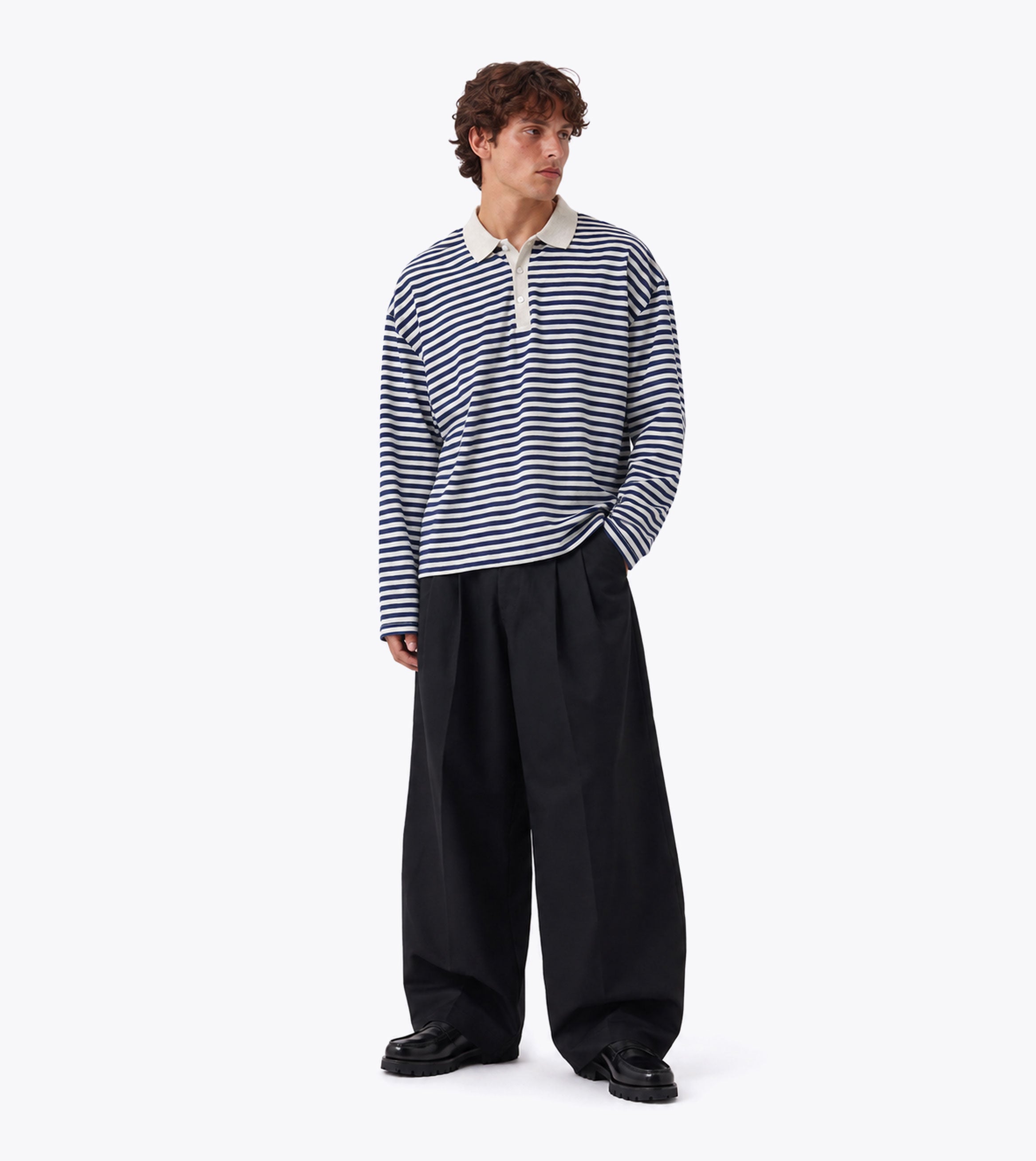 Box Crop Rugby Shirt Navy Stripe