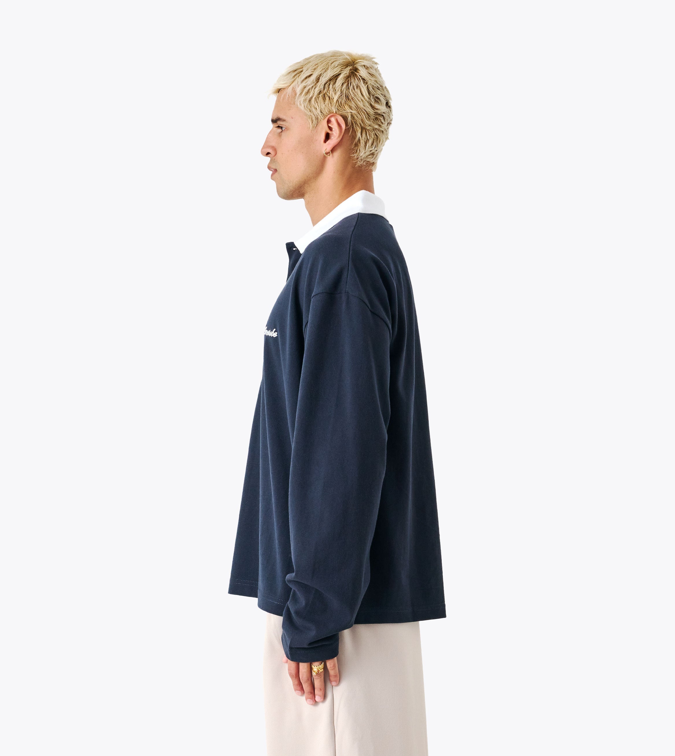Box Crop Rugby Shirt Navy White