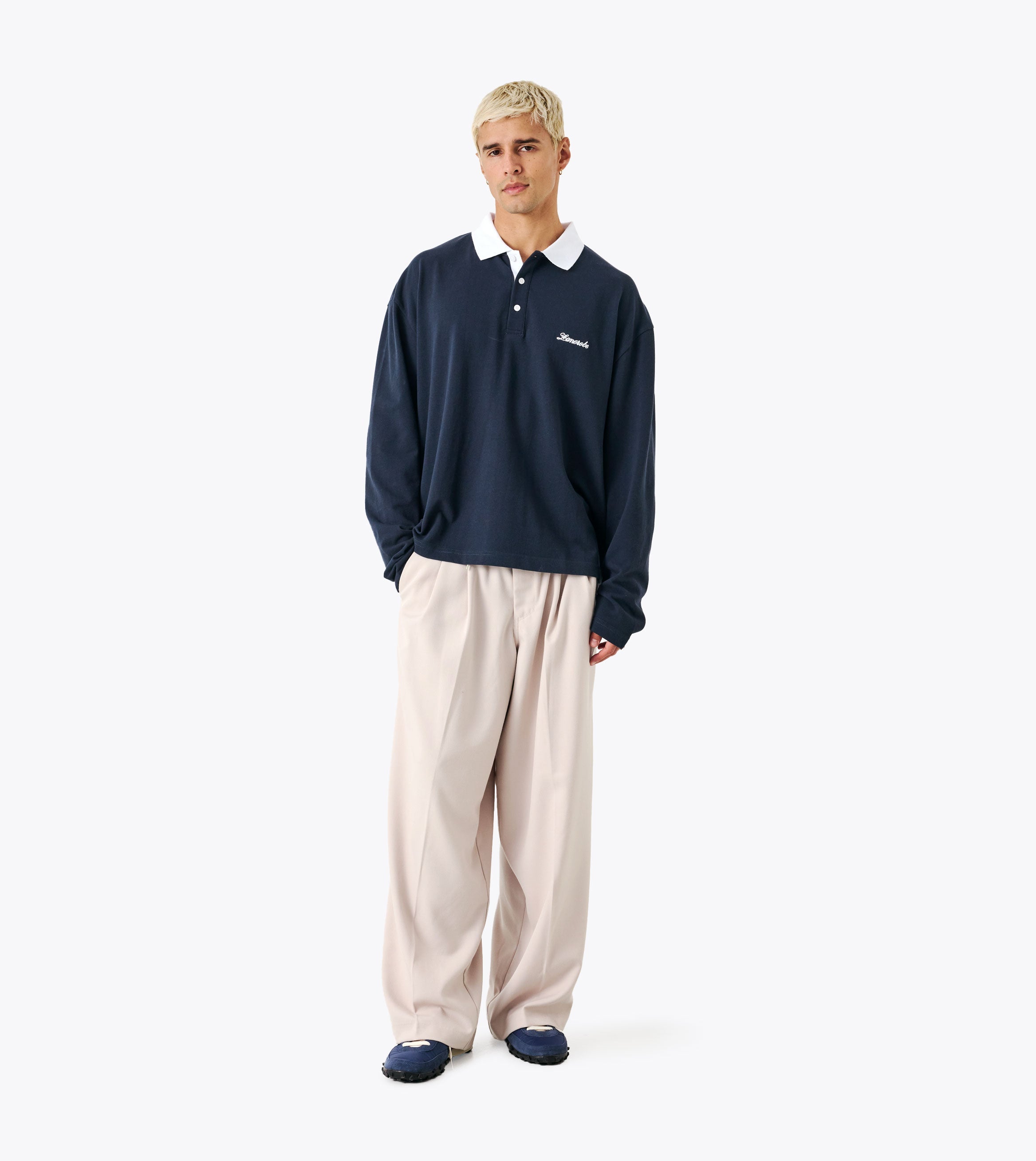 Box Crop Rugby Shirt Navy White
