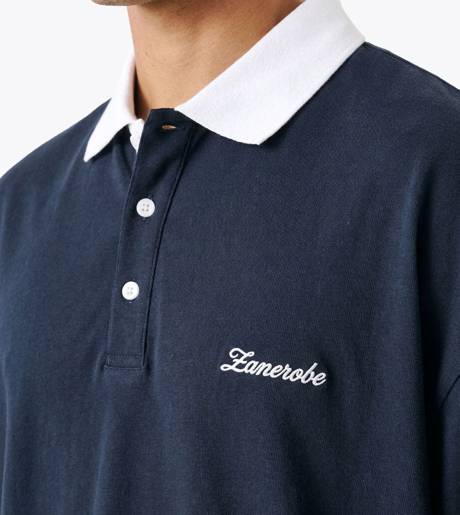 Box Crop Rugby Shirt Navy White