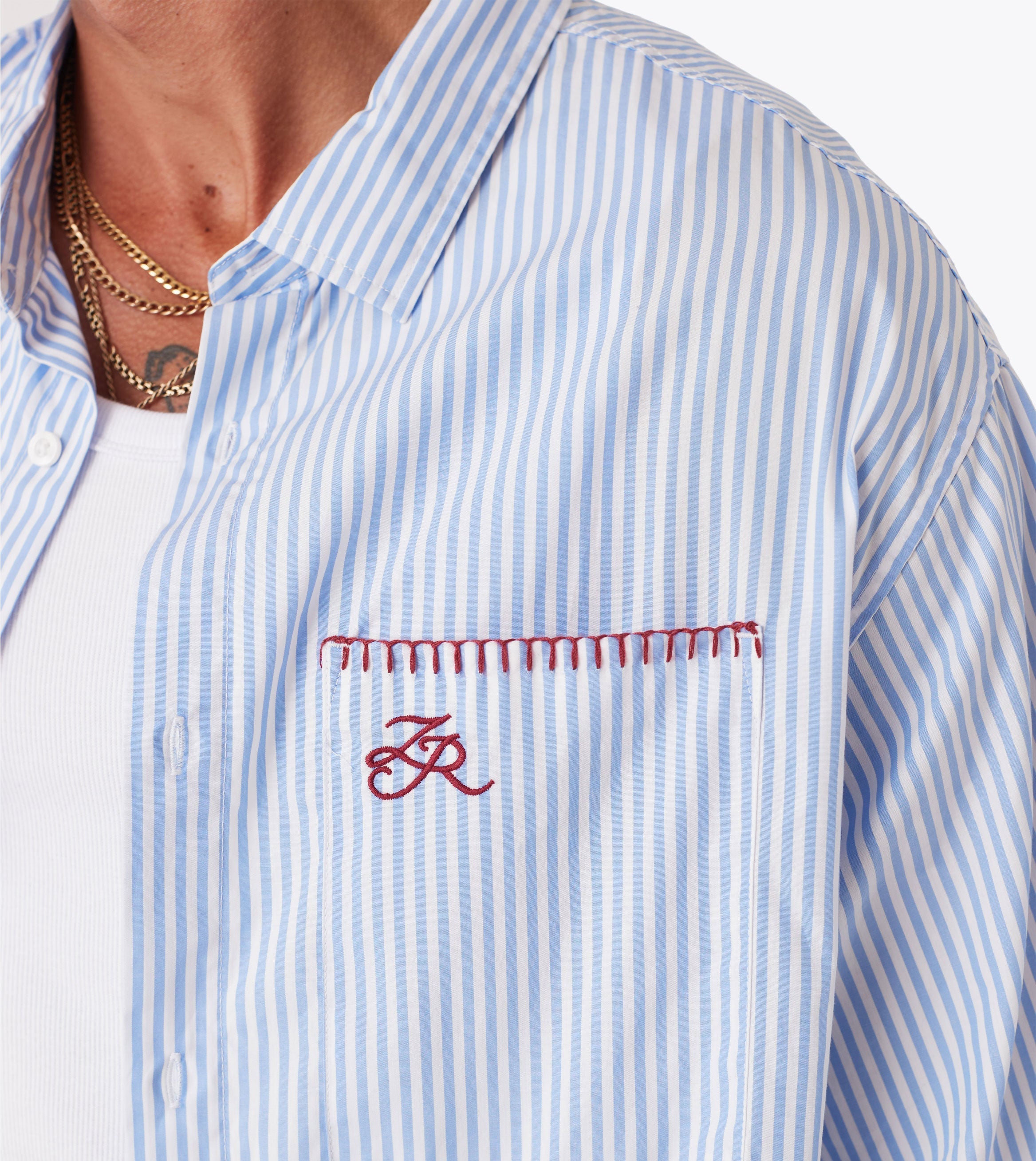 Box Crop Shirt Blue Stripe