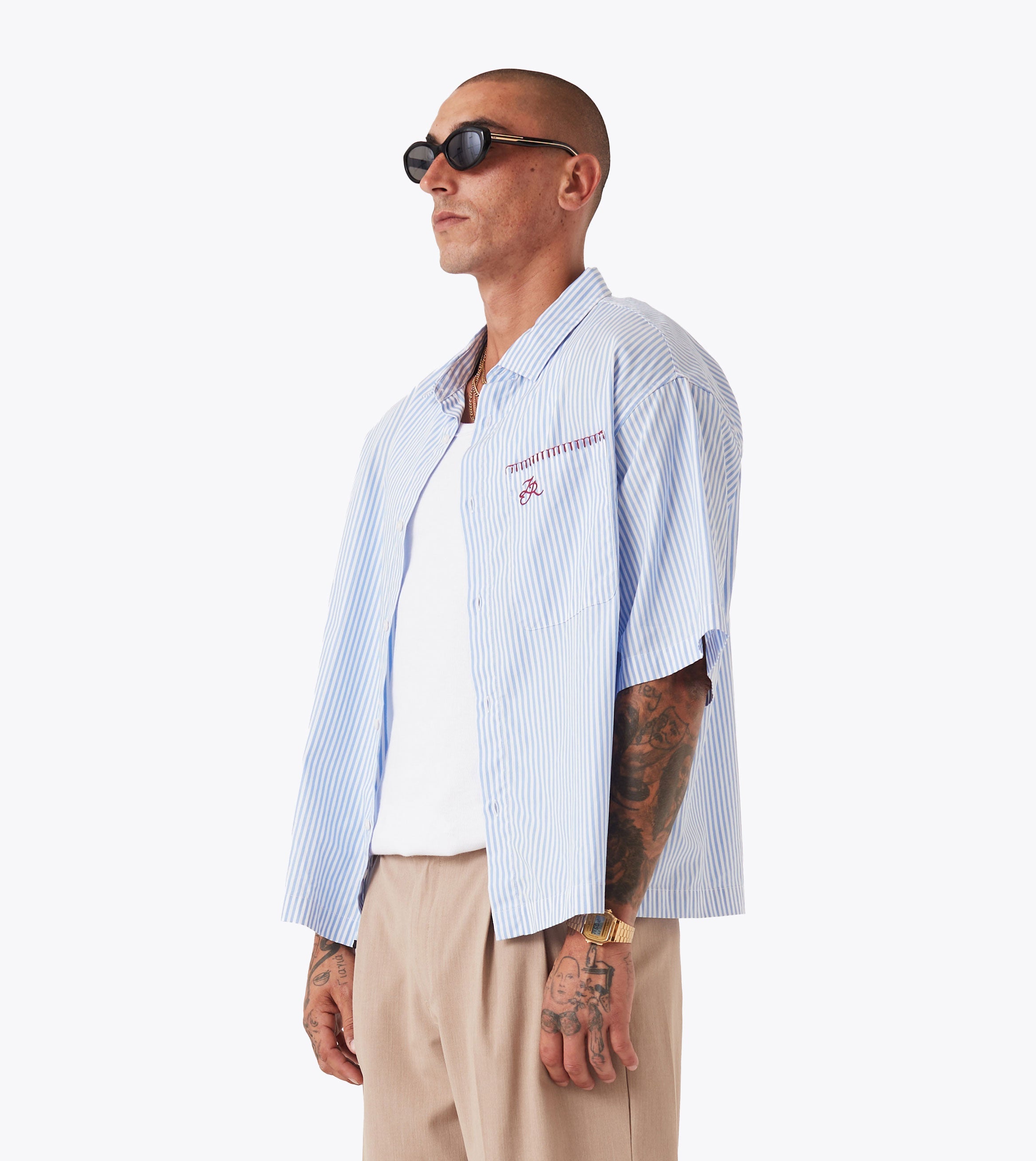 Box Crop Shirt Blue Stripe