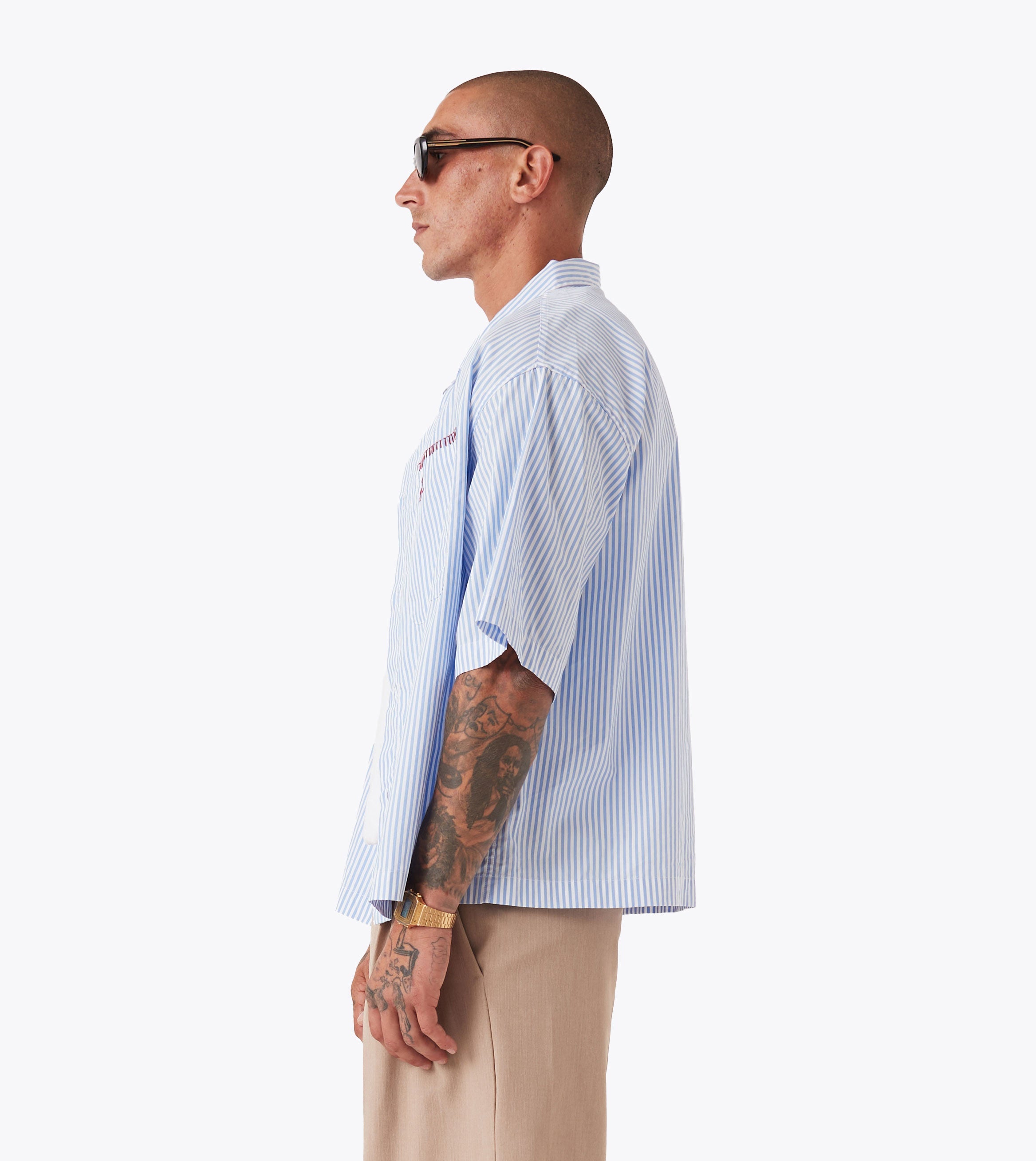 Box Crop Shirt Blue Stripe