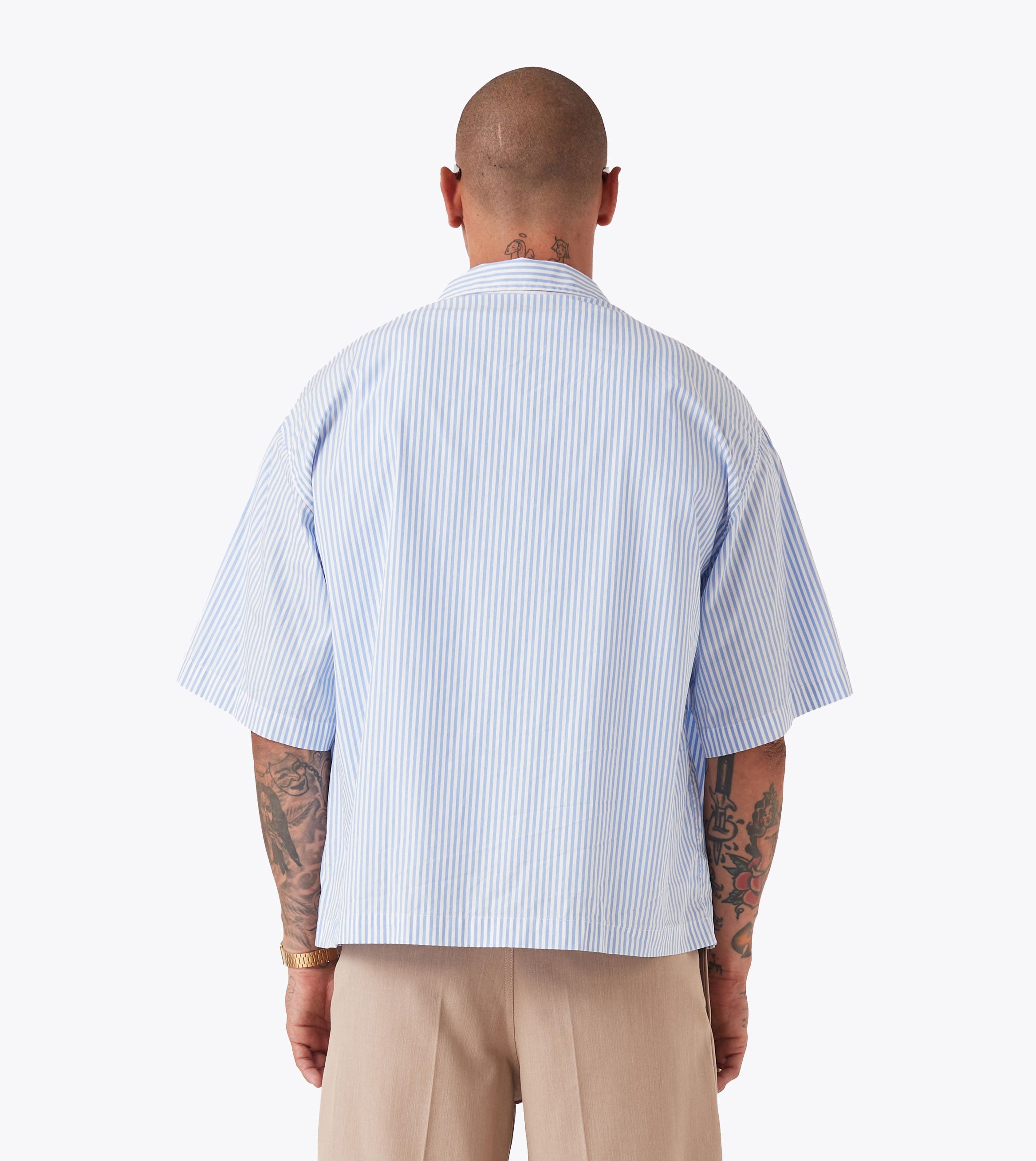 Box Crop Shirt Blue Stripe