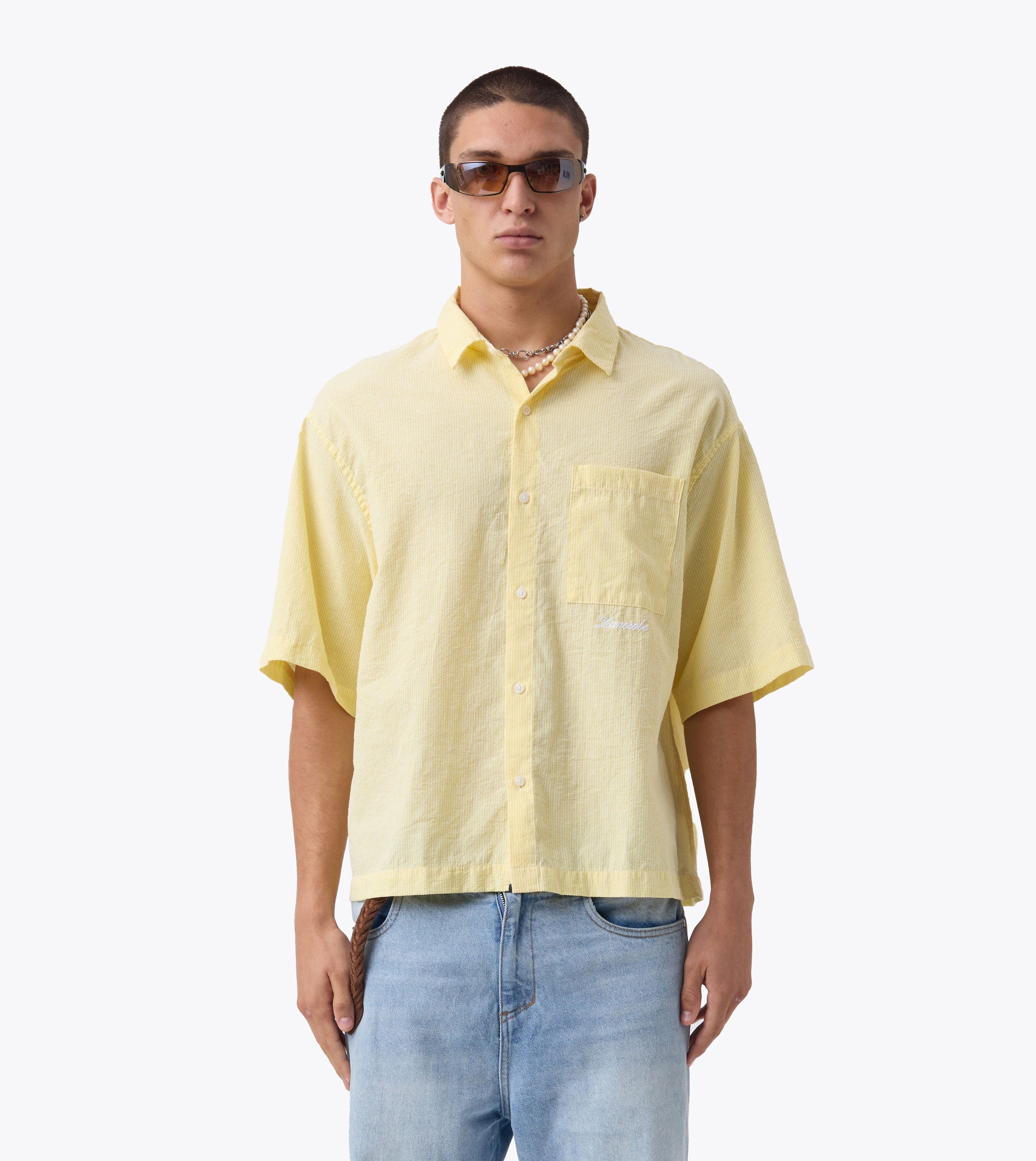 Box Crop Shirt Butter Stripe