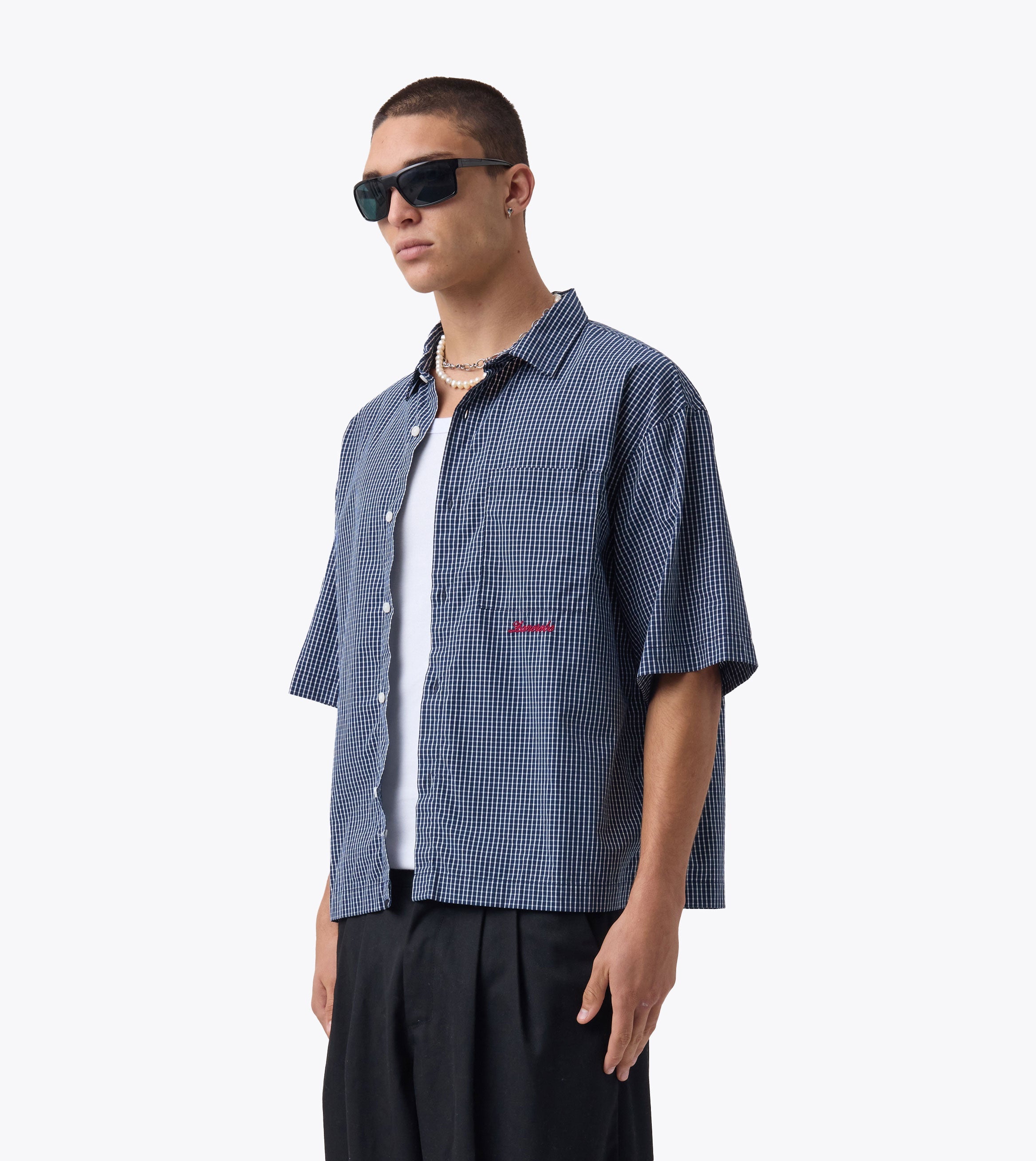 Box Crop Shirt Navy Check