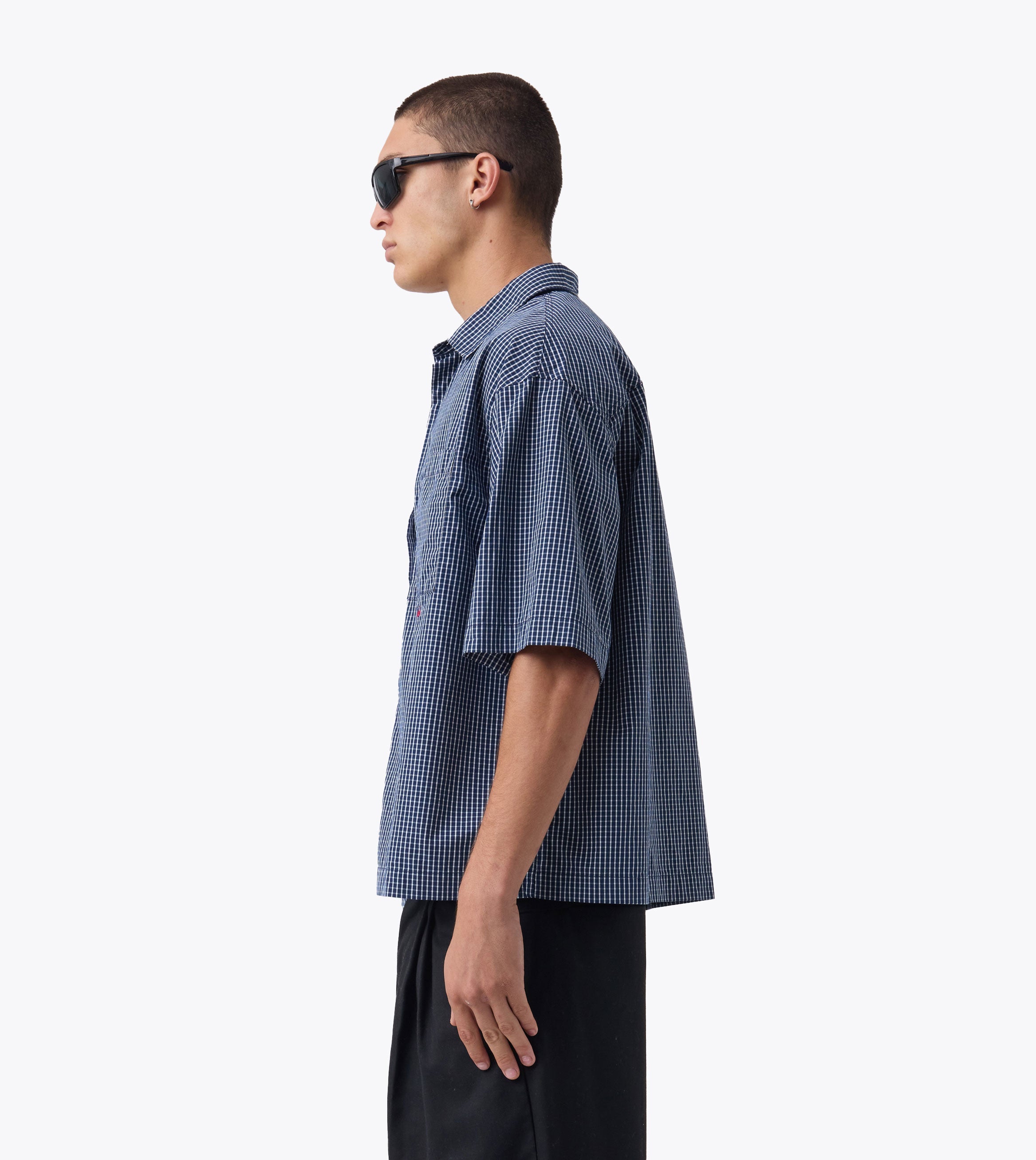 Box Crop Shirt Navy Check