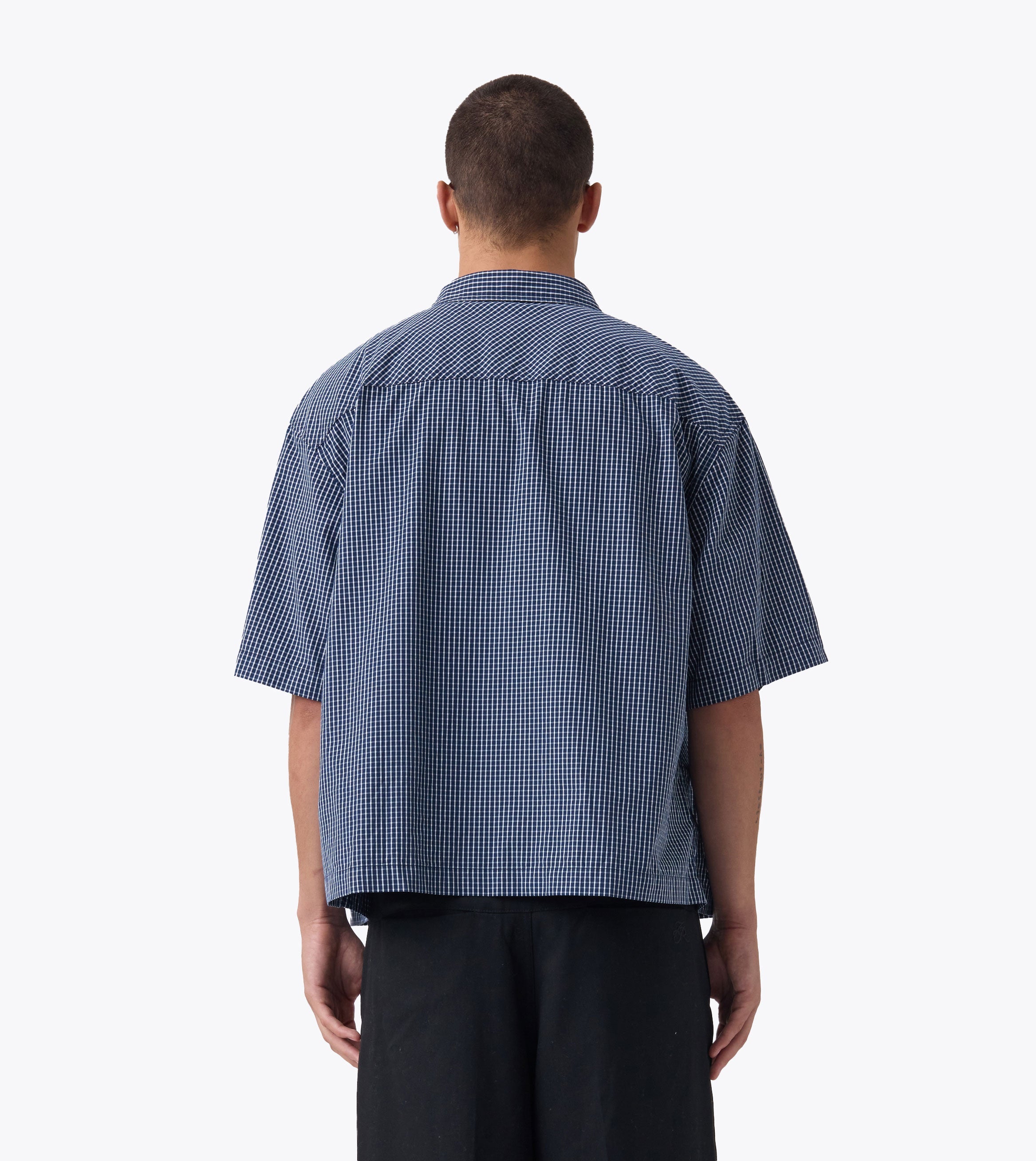 Box Crop Shirt Navy Check