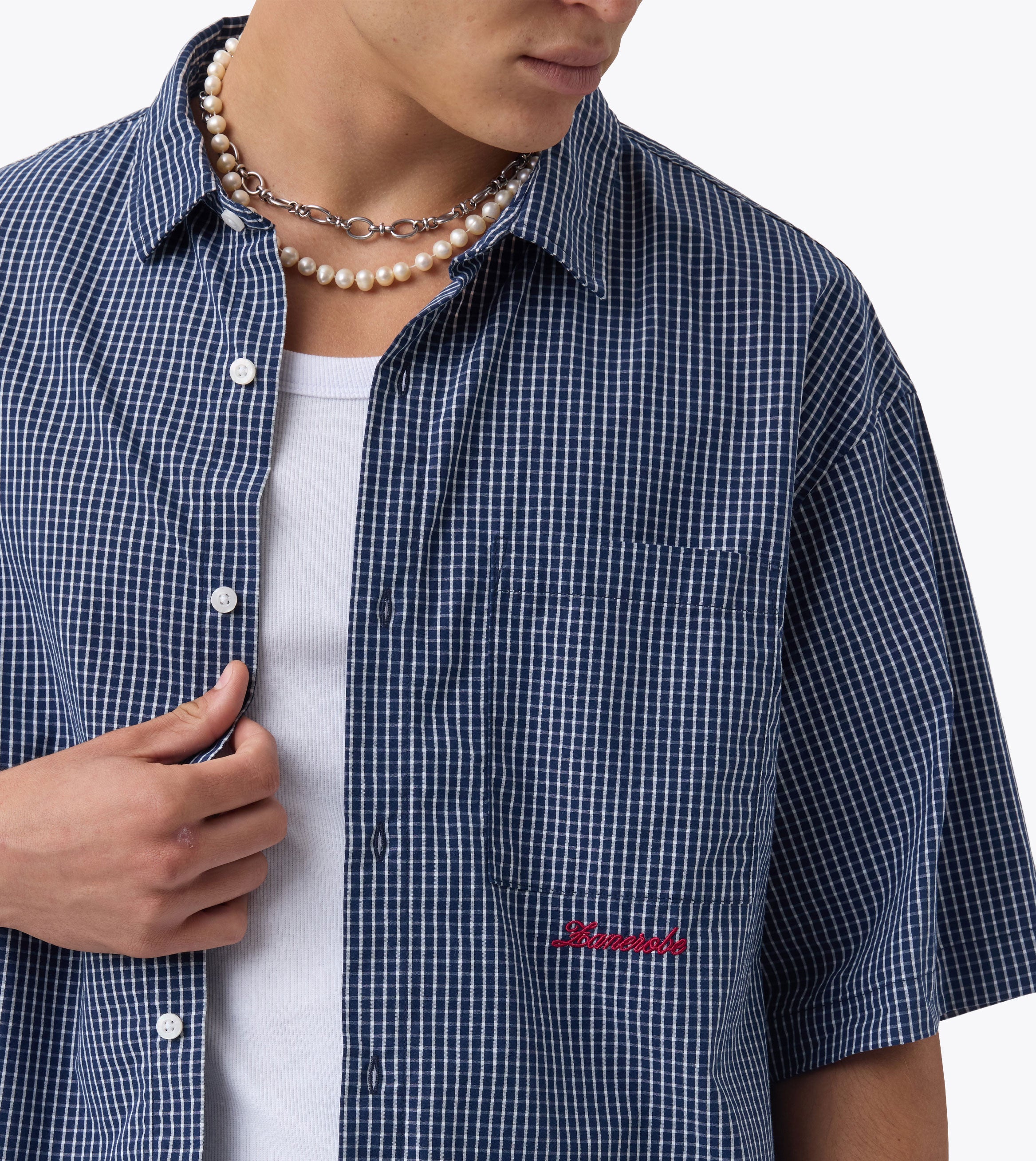Box Crop Shirt Navy Check