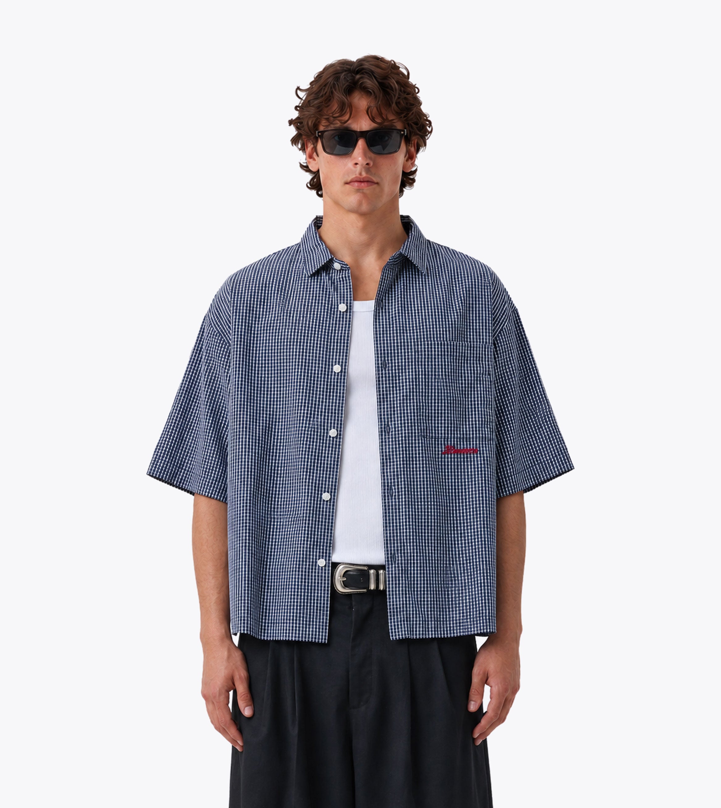 Box Crop Shirt Navy Check