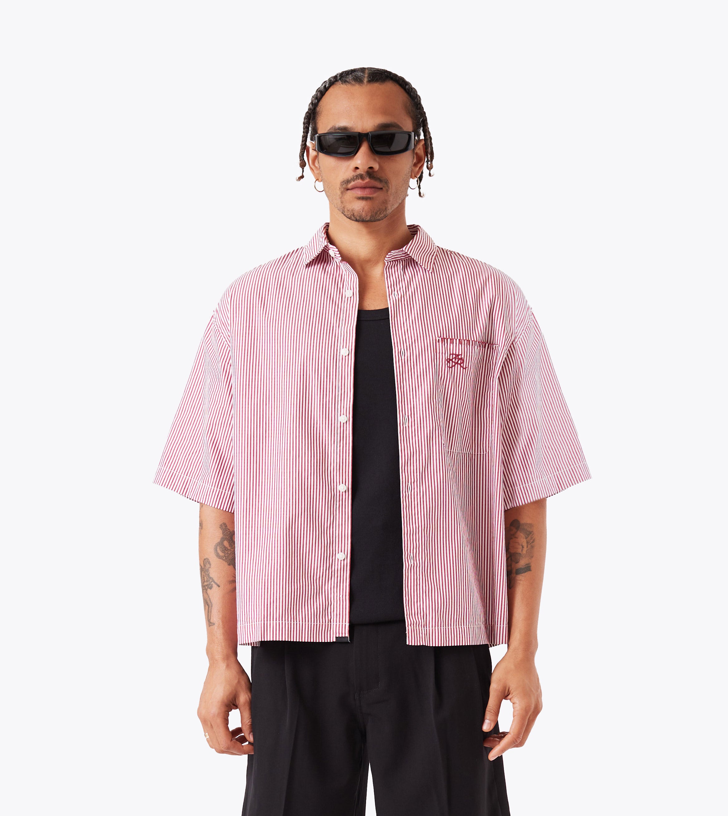 Box Crop Shirt Red Stripe